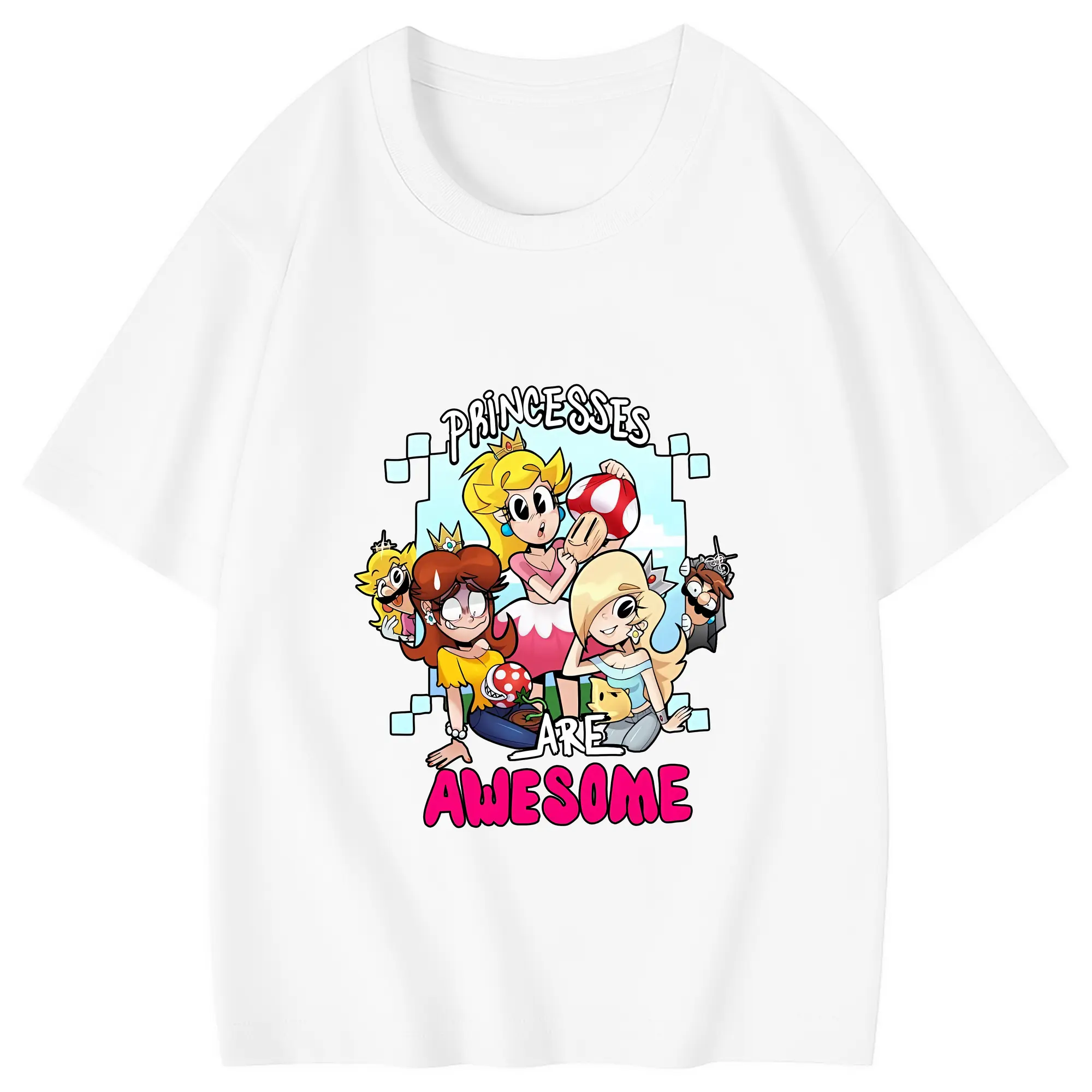 マリオ グッズ ピーチ姫 - 綿100％ キッズTシャツ ・ フロントプリント ・ 快適 通気性 ・ スポーツ カジュアル 散歩用