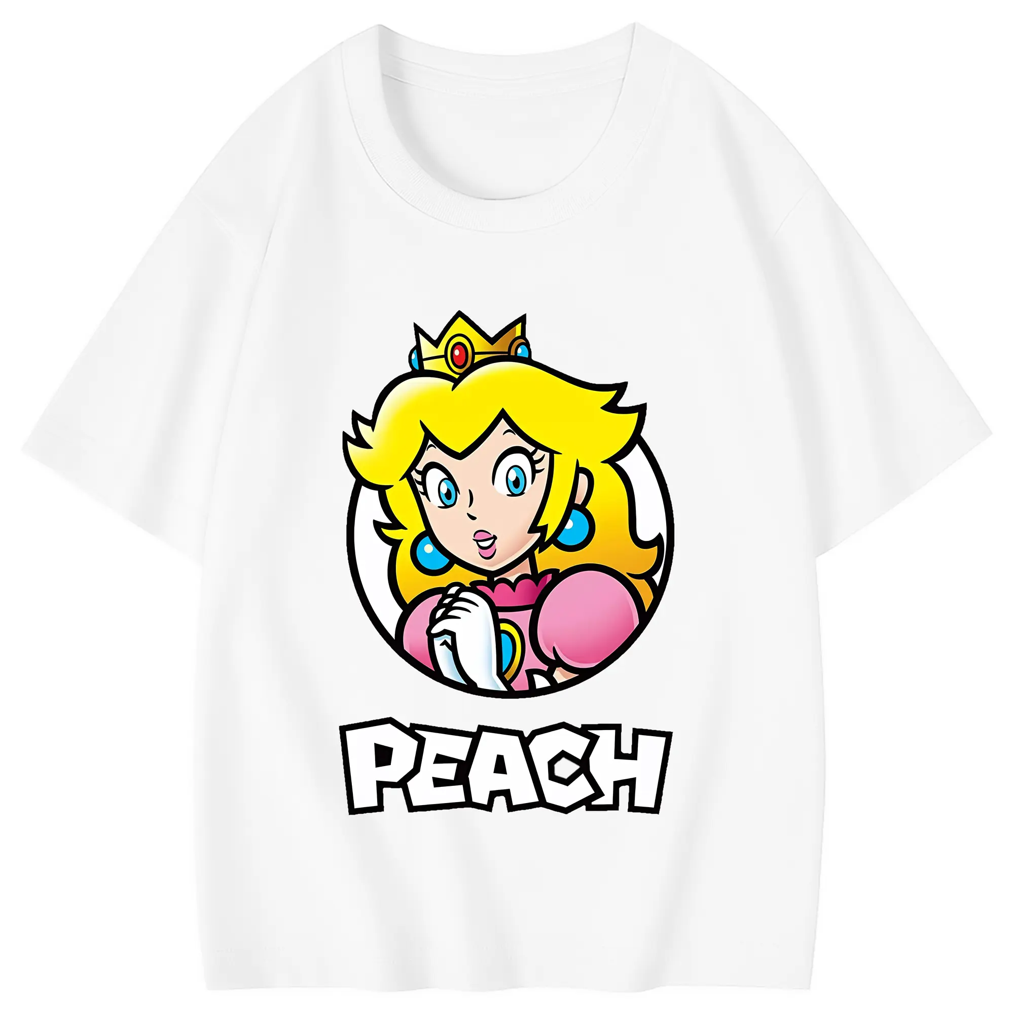 マリオ グッズ ピーチ姫 - 綿100％ キッズTシャツ ・ フロントプリント ・ 快適 通気性 ・ スポーツ カジュアル 散歩用