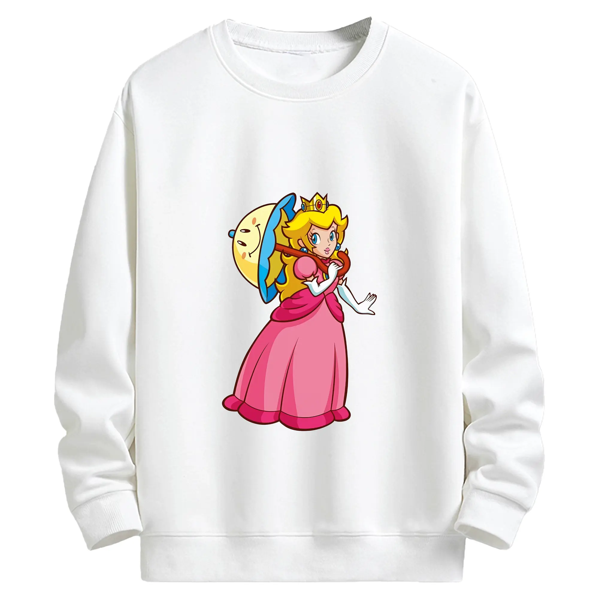 マリオ グッズ ピーチ姫 - キッズ クルーネックスウェットシャツ ・ フロントプリント ・ 綿80％ ポリエステル20％ ・ 快適 通学 スポーツ 日常使い お散歩用