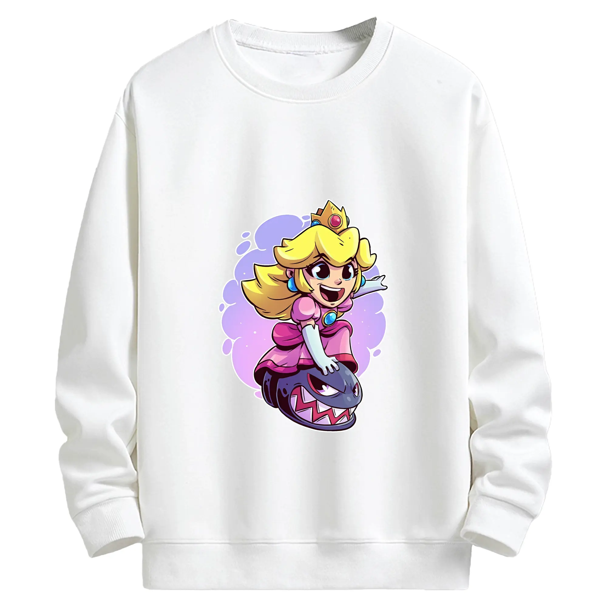 マリオ グッズ ピーチ姫 - キッズ クルーネックスウェットシャツ ・ フロントプリント ・ 綿80％ ポリエステル20％ ・ 快適 通学 スポーツ 日常使い お散歩用