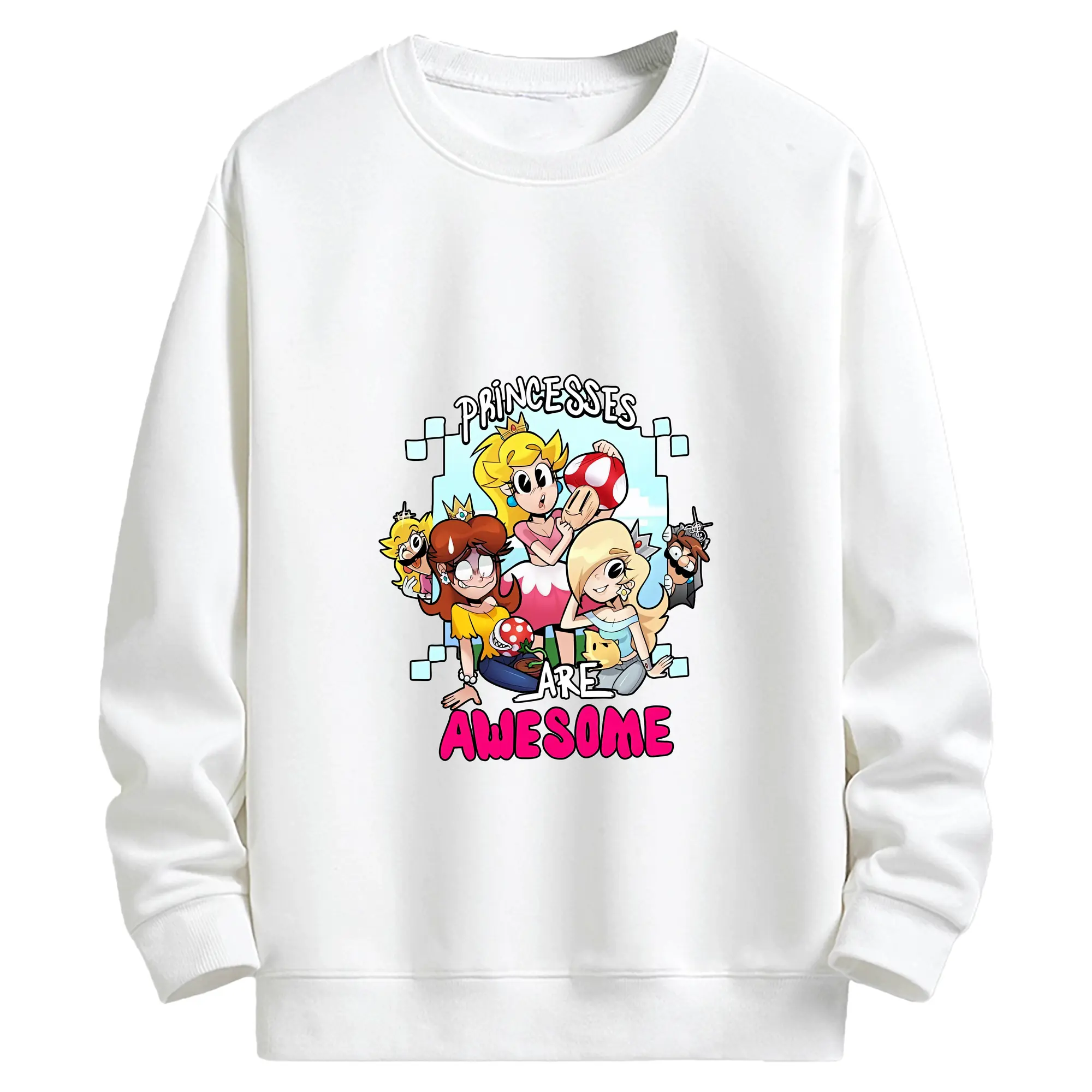 マリオ グッズ ピーチ姫 - キッズ クルーネックスウェットシャツ ・ フロントプリント ・ 綿80％ ポリエステル20％ ・ 快適 通学 スポーツ 日常使い お散歩用