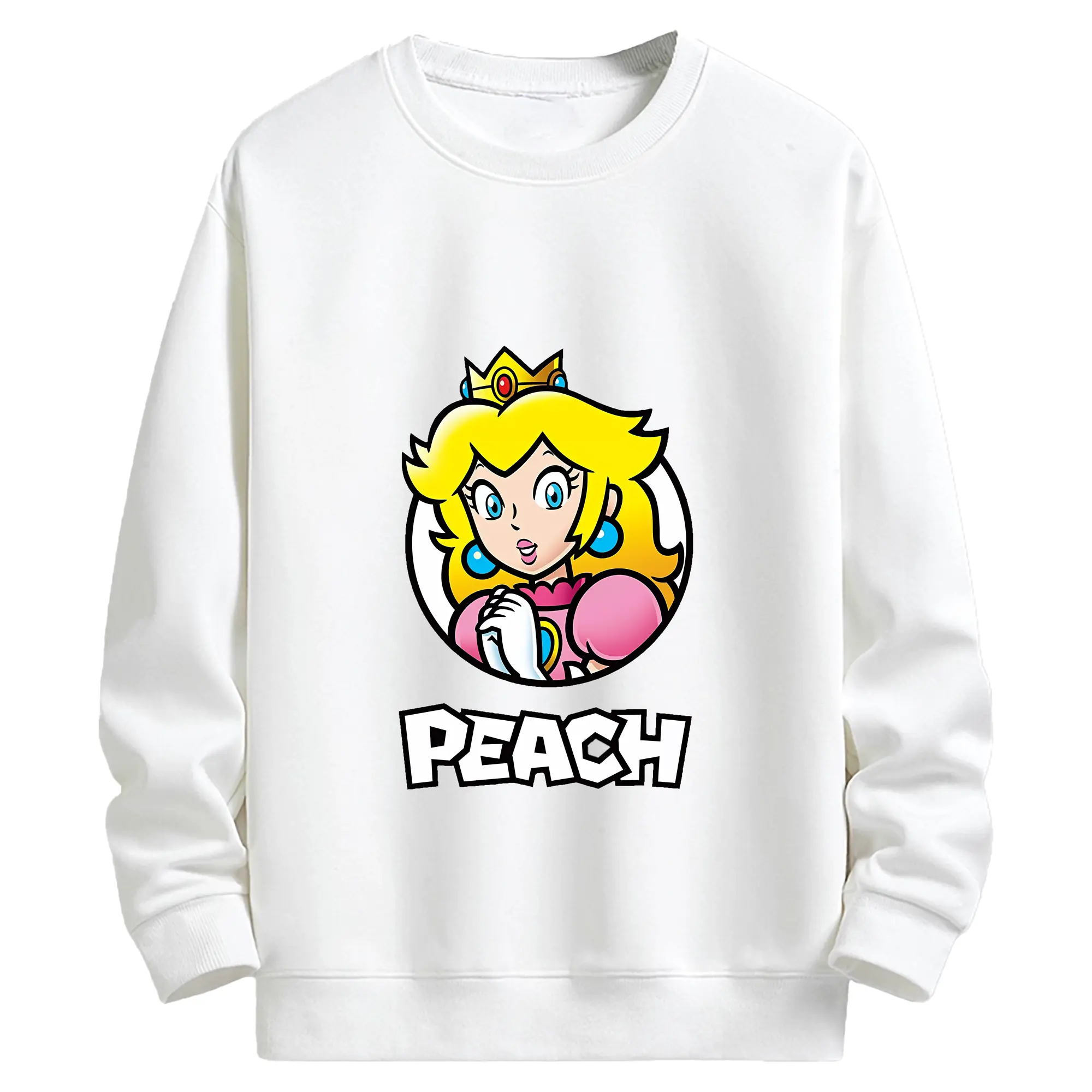 マリオ グッズ ピーチ姫 - キッズ クルーネックスウェットシャツ ・ フロントプリント ・ 綿80％ ポリエステル20％ ・ 快適 通学 スポーツ 日常使い お散歩用