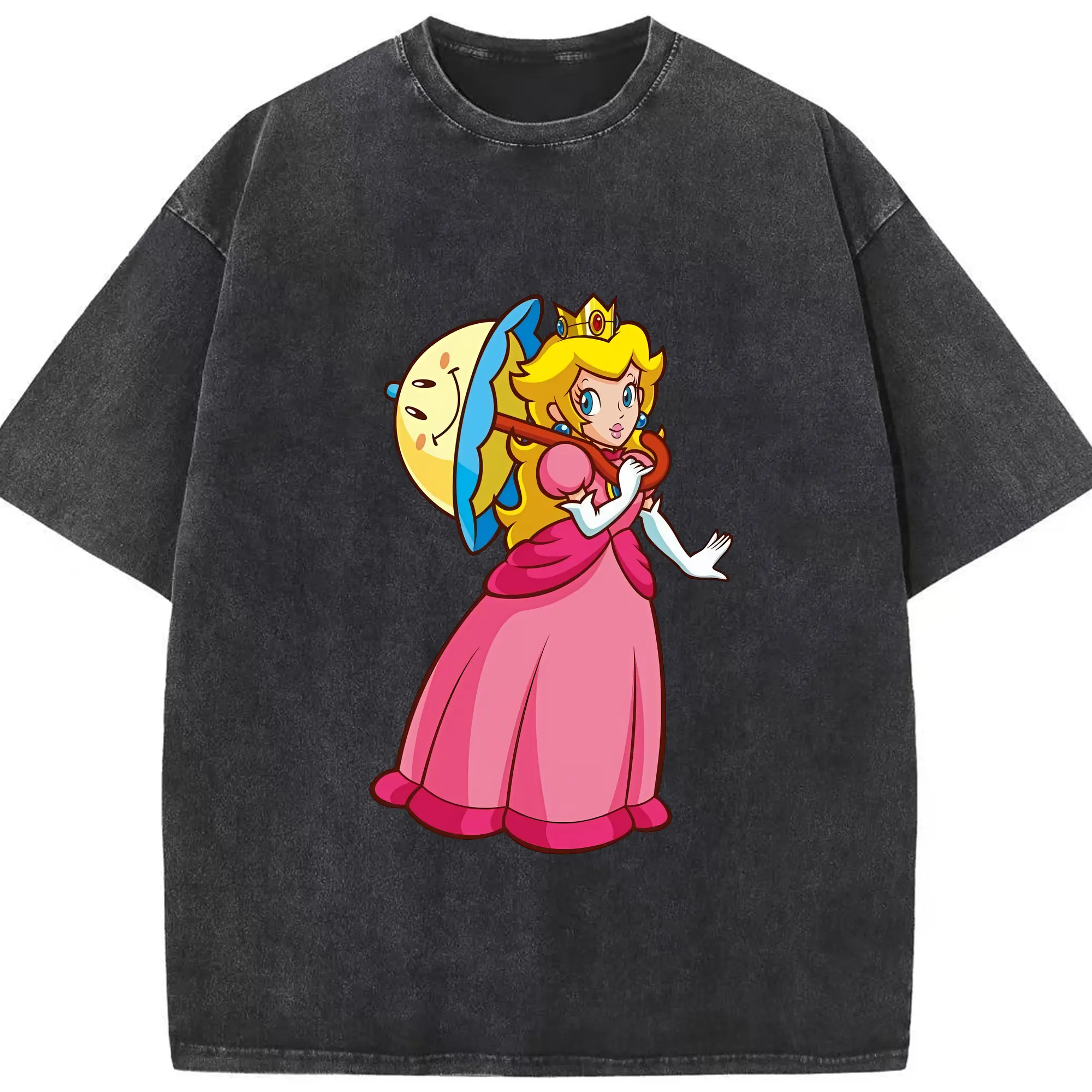 マリオ グッズ ピーチ姫 - 綿100％ ヴィンテージ風 半袖Tシャツ ・ フロントプリント ・ 柔らか肌触り ・ 通気性 快適 ・ スポーツ カジュアル 外出用