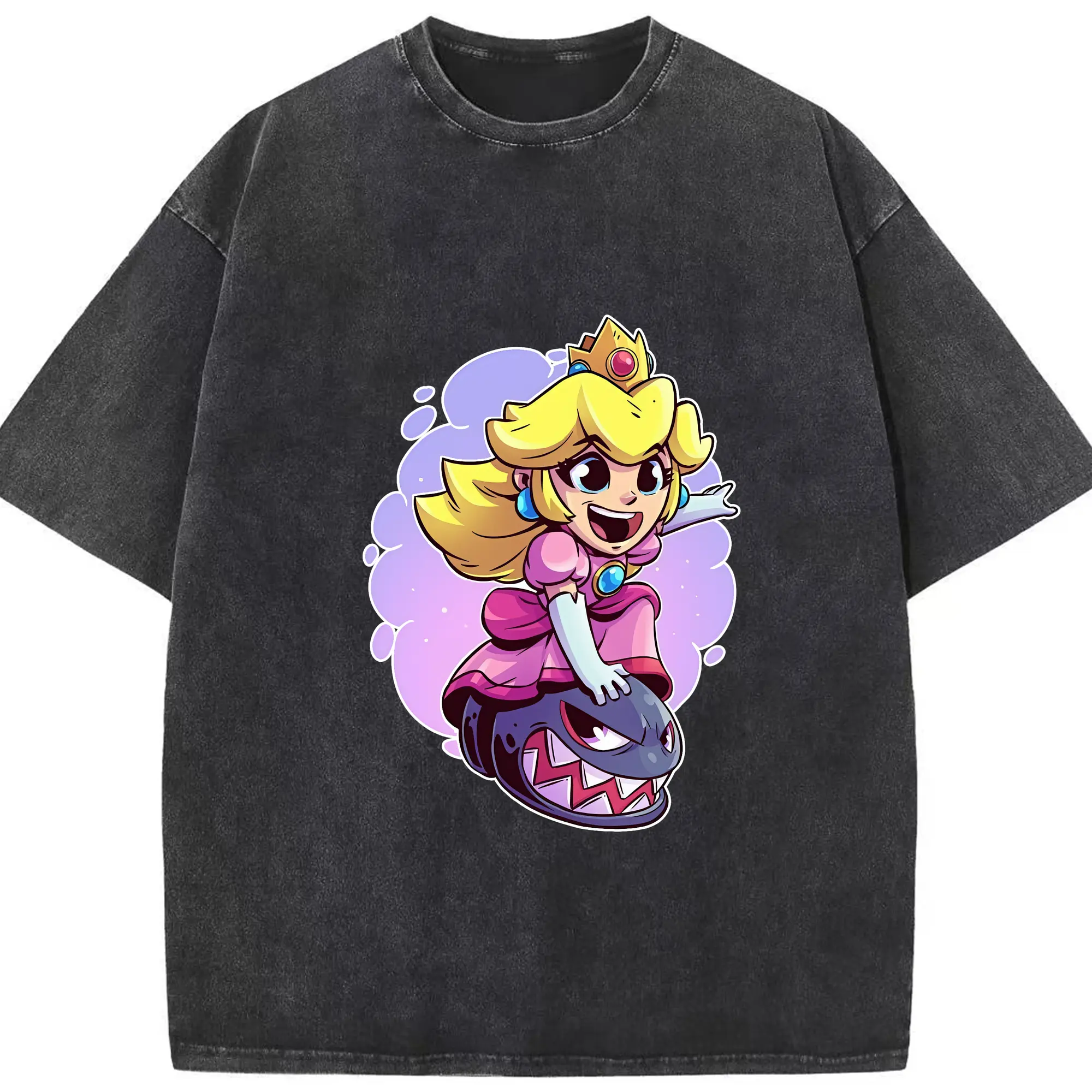 マリオ グッズ ピーチ姫 - 綿100％ ヴィンテージ風 半袖Tシャツ ・ フロントプリント ・ 柔らか肌触り ・ 通気性 快適 ・ スポーツ カジュアル 外出用