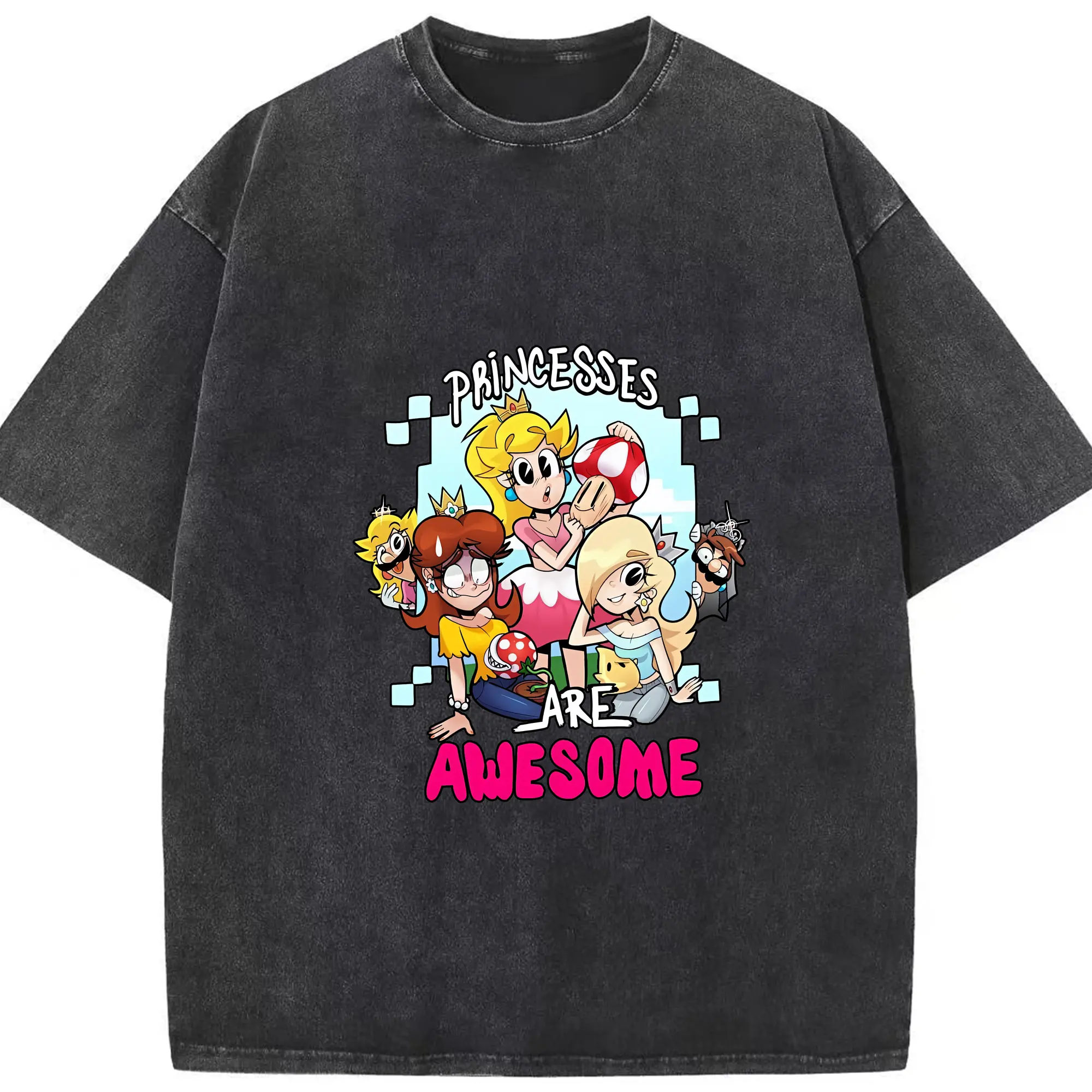 マリオ グッズ ピーチ姫 - 綿100％ ヴィンテージ風 半袖Tシャツ ・ フロントプリント ・ 柔らか肌触り ・ 通気性 快適 ・ スポーツ カジュアル 外出用