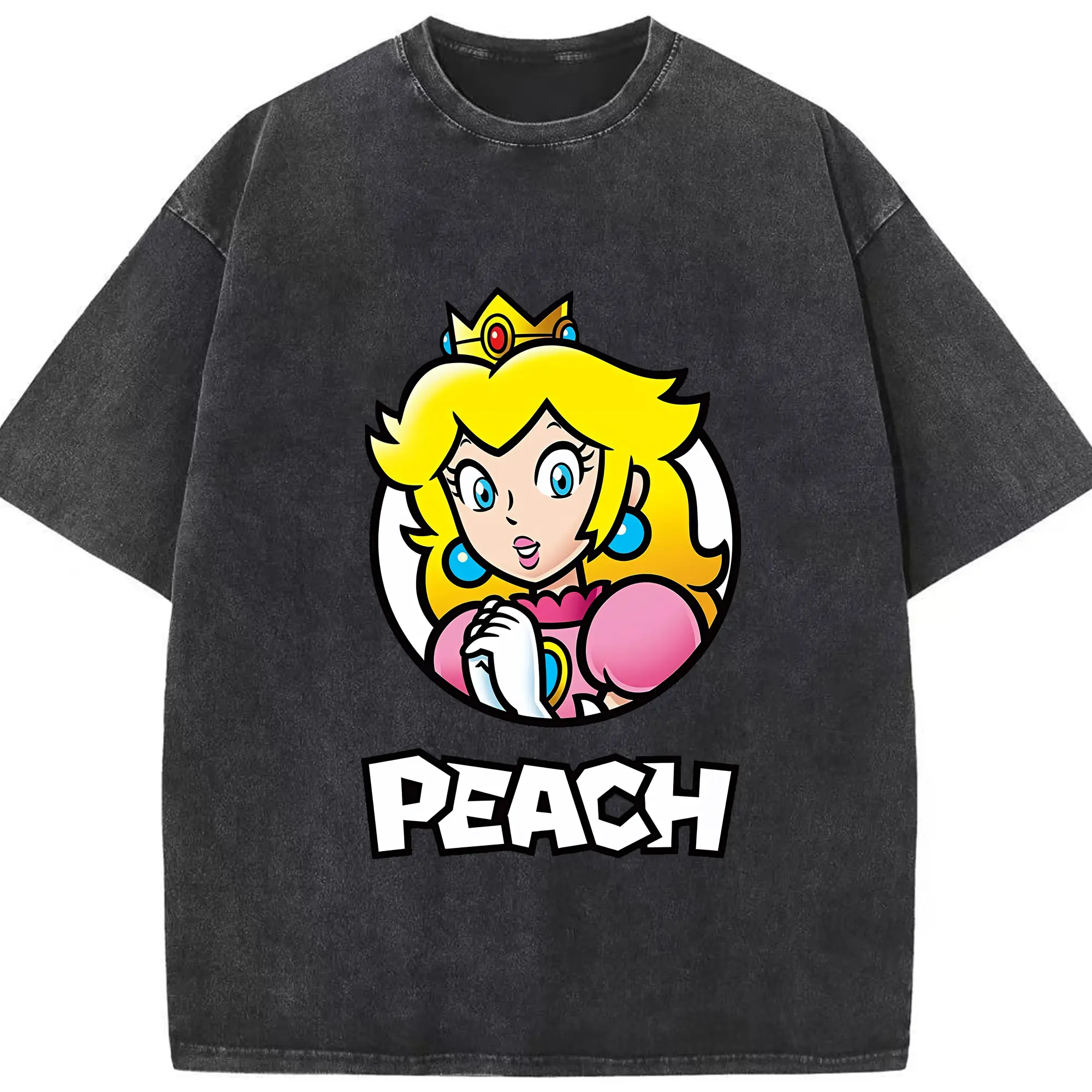 マリオ グッズ ピーチ姫 - 綿100％ ヴィンテージ風 半袖Tシャツ ・ フロントプリント ・ 柔らか肌触り ・ 通気性 快適 ・ スポーツ カジュアル 外出用