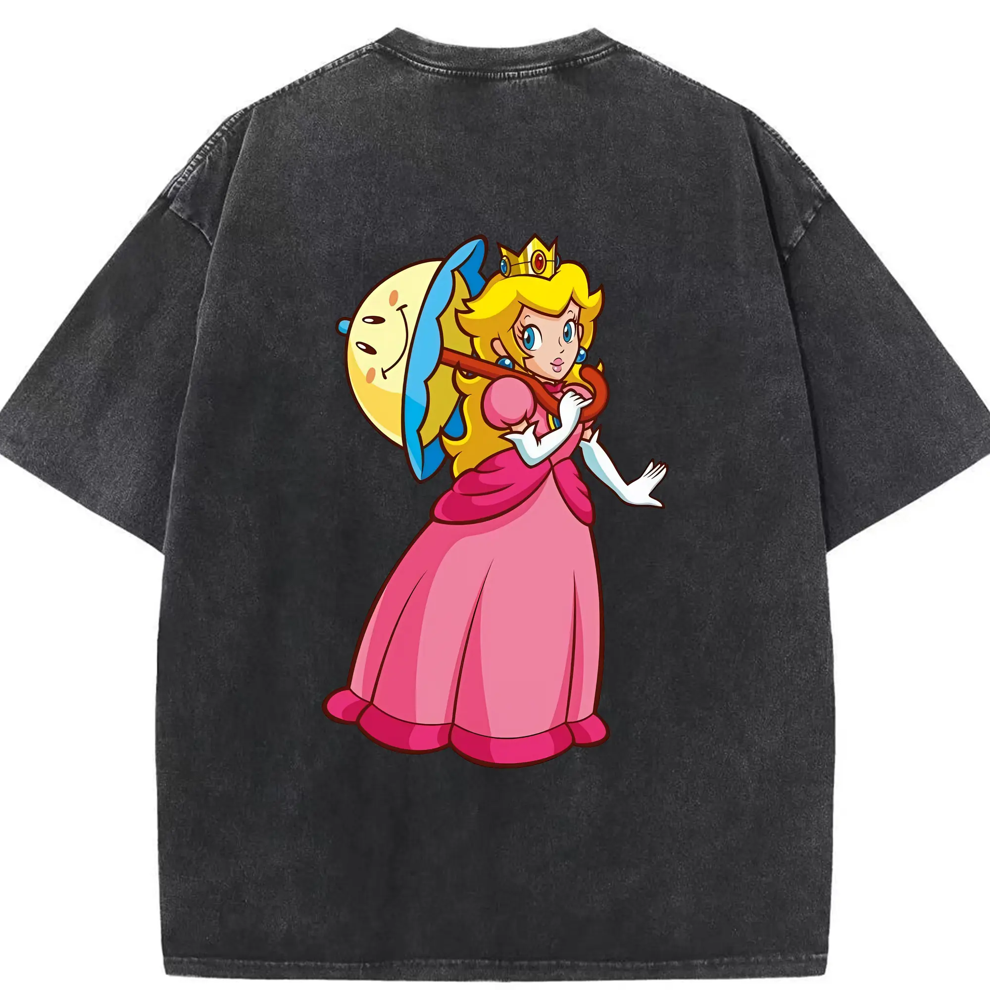 マリオ グッズ ピーチ姫 - 綿100％ ヴィンテージ風 半袖Tシャツ ・ 背面プリント ・ 柔らか肌触り ・ 通気性 快適 ・ スポーツ カジュアル 外出用