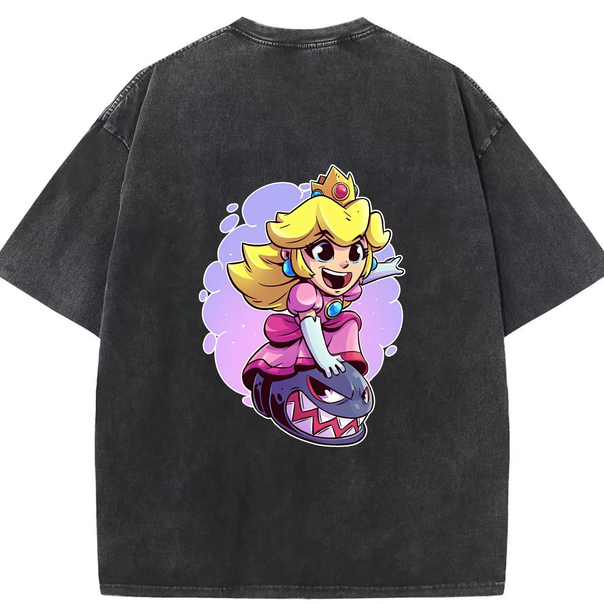 マリオ グッズ ピーチ姫 - 綿100％ ヴィンテージ風 半袖Tシャツ ・ 背面プリント ・ 柔らか肌触り ・ 通気性 快適 ・ スポーツ カジュアル 外出用