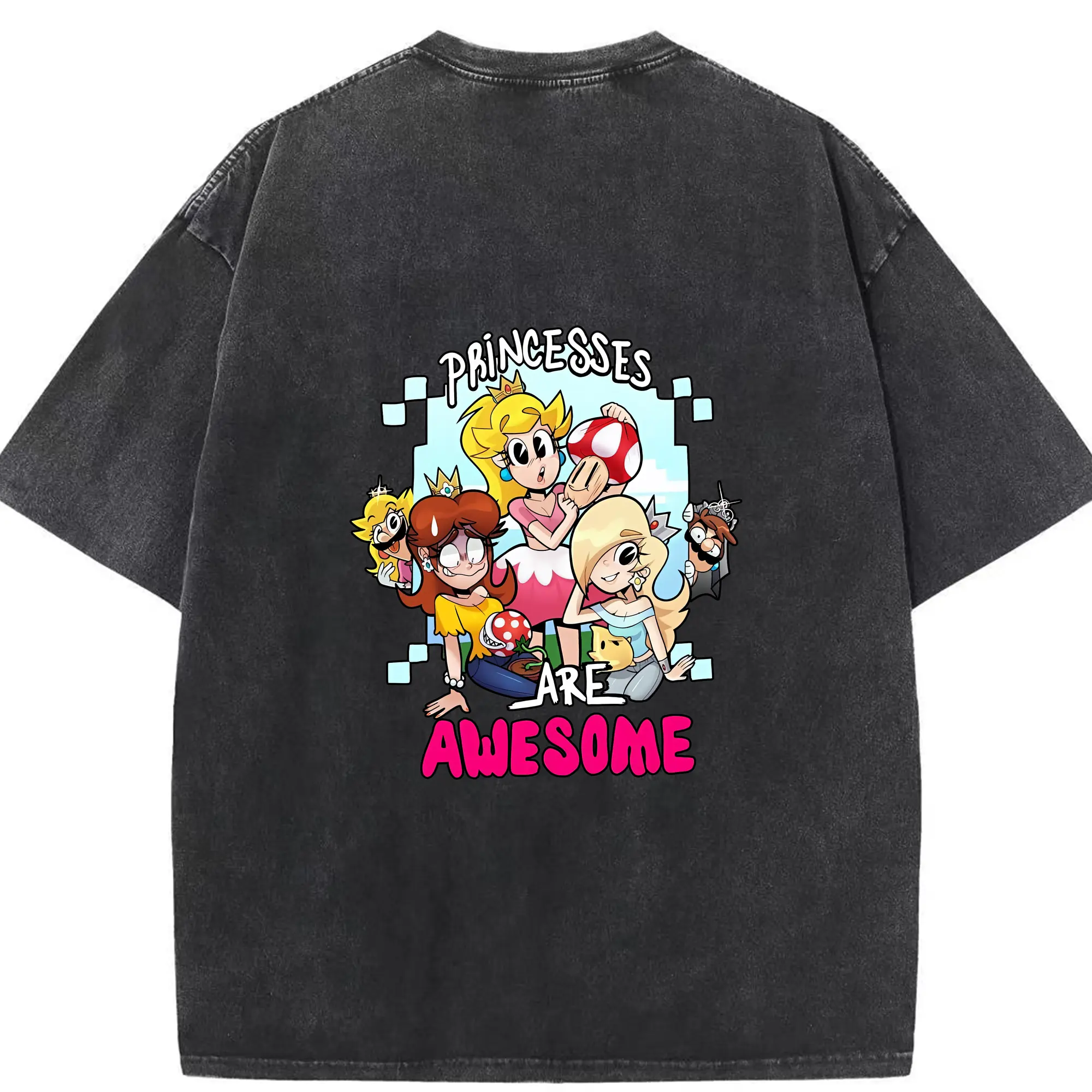 マリオ グッズ ピーチ姫 - 綿100％ ヴィンテージ風 半袖Tシャツ ・ 背面プリント ・ 柔らか肌触り ・ 通気性 快適 ・ スポーツ カジュアル 外出用