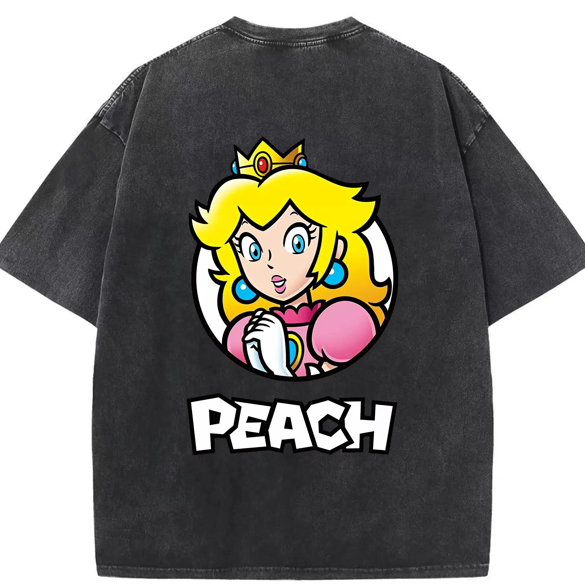マリオ グッズ ピーチ姫 - 綿100％ ヴィンテージ風 半袖Tシャツ ・ 背面プリント ・ 柔らか肌触り ・ 通気性 快適 ・ スポーツ カジュアル 外出用