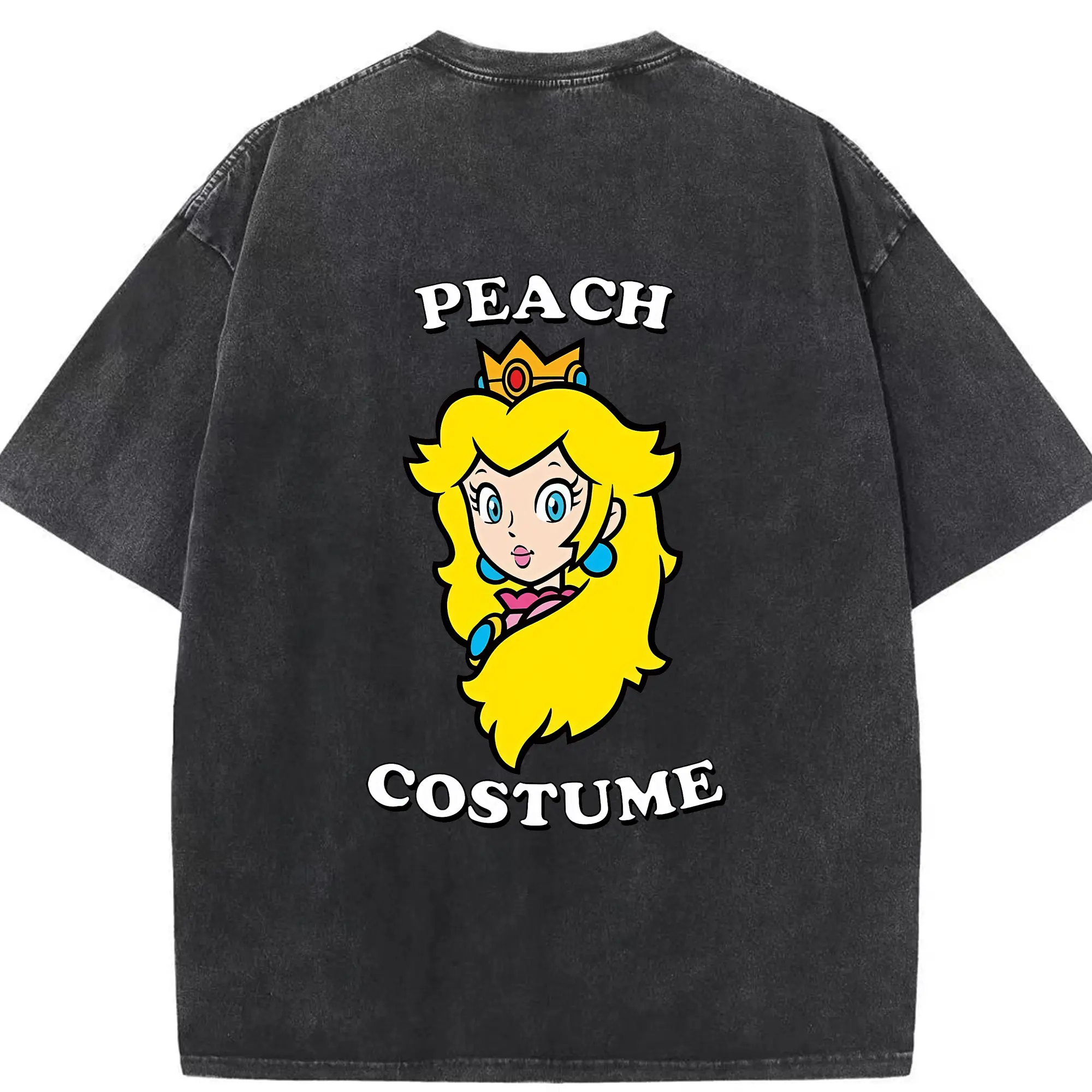 マリオ グッズ ピーチ姫 - 綿100％ ヴィンテージ風 半袖Tシャツ ・ 背面プリント ・ 柔らか肌触り ・ 通気性 快適 ・ スポーツ カジュアル 外出用