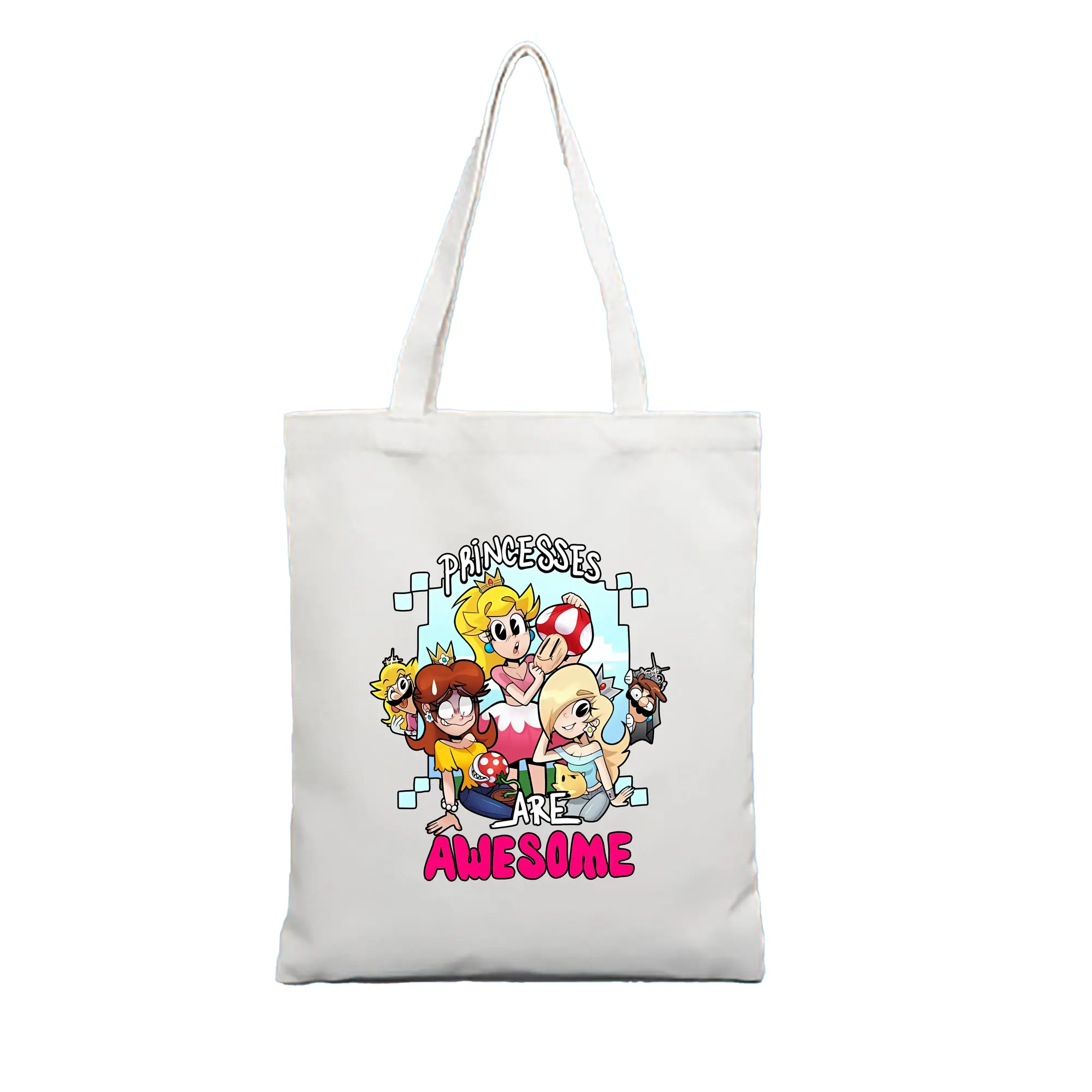 マリオ グッズ ピーチ姫 - 縦型キャンバス手提げバッグ（トートバッグ） ・ キャンバス素材 ・ ショッピング用 ・ 軽量 丈夫 お手入れ簡単