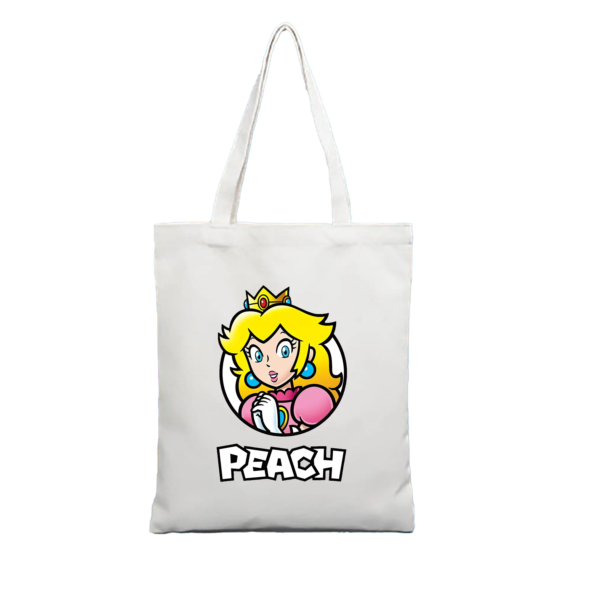 マリオ グッズ ピーチ姫 - 縦型キャンバス手提げバッグ（トートバッグ） ・ キャンバス素材 ・ ショッピング用 ・ 軽量 丈夫 お手入れ簡単