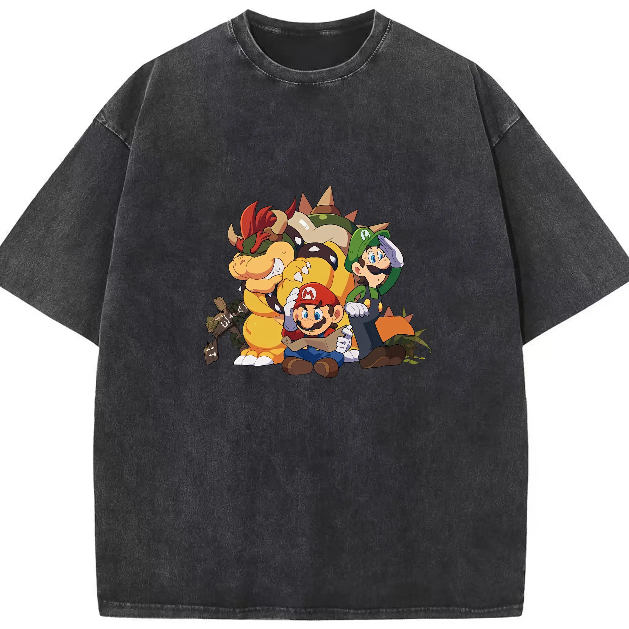 マリオ グッズ クッパ - 綿100％ ヴィンテージ風 半袖Tシャツ ・ フロントプリント ・ 柔らか肌触り ・ 通気性 快適 ・ スポーツ カジュアル 外出用