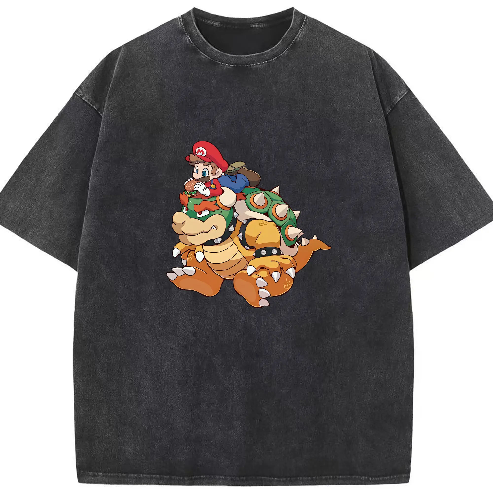 マリオ グッズ クッパ - 綿100％ ヴィンテージ風 半袖Tシャツ ・ フロントプリント ・ 柔らか肌触り ・ 通気性 快適 ・ スポーツ カジュアル 外出用