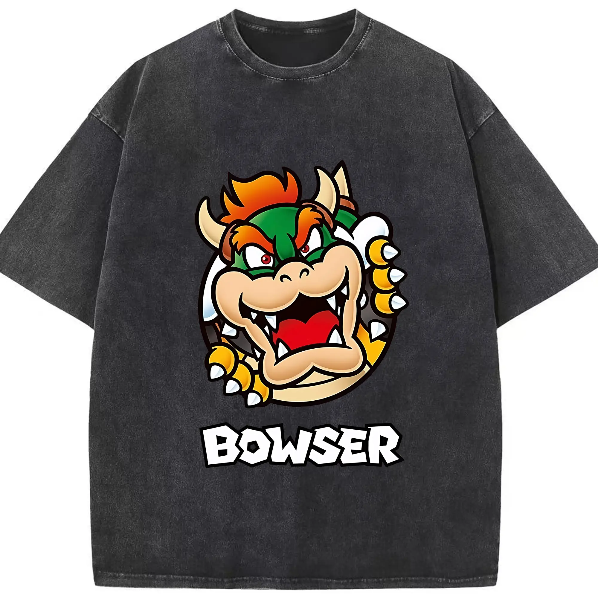 マリオ グッズ クッパ - 綿100％ ヴィンテージ風 半袖Tシャツ ・ フロントプリント ・ 柔らか肌触り ・ 通気性 快適 ・ スポーツ カジュアル 外出用
