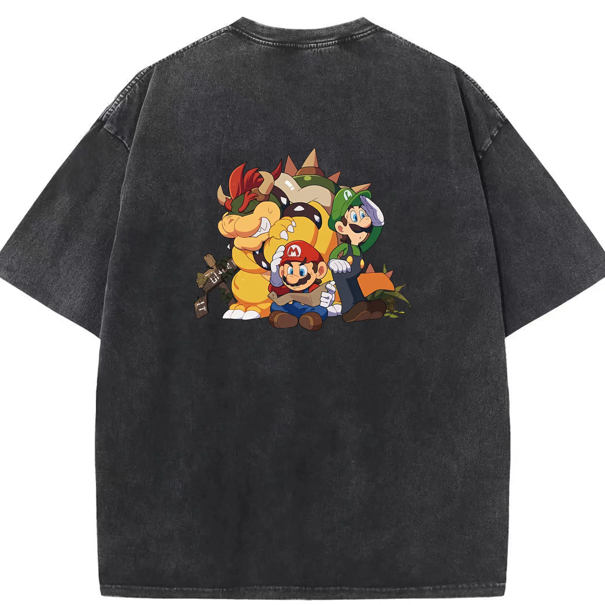 マリオ グッズ クッパ - 綿100％ ヴィンテージ風 半袖Tシャツ ・ 背面プリント ・ 柔らか肌触り ・ 通気性 快適 ・ スポーツ カジュアル 外出用