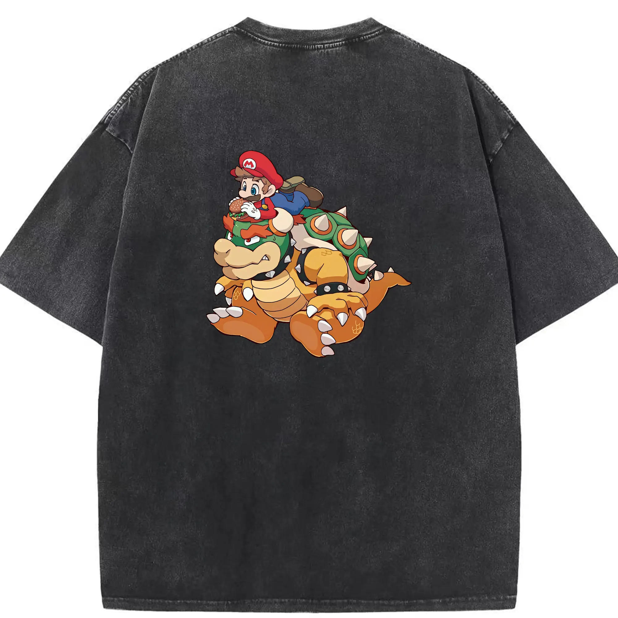 マリオ グッズ クッパ - 綿100％ ヴィンテージ風 半袖Tシャツ ・ 背面プリント ・ 柔らか肌触り ・ 通気性 快適 ・ スポーツ カジュアル 外出用