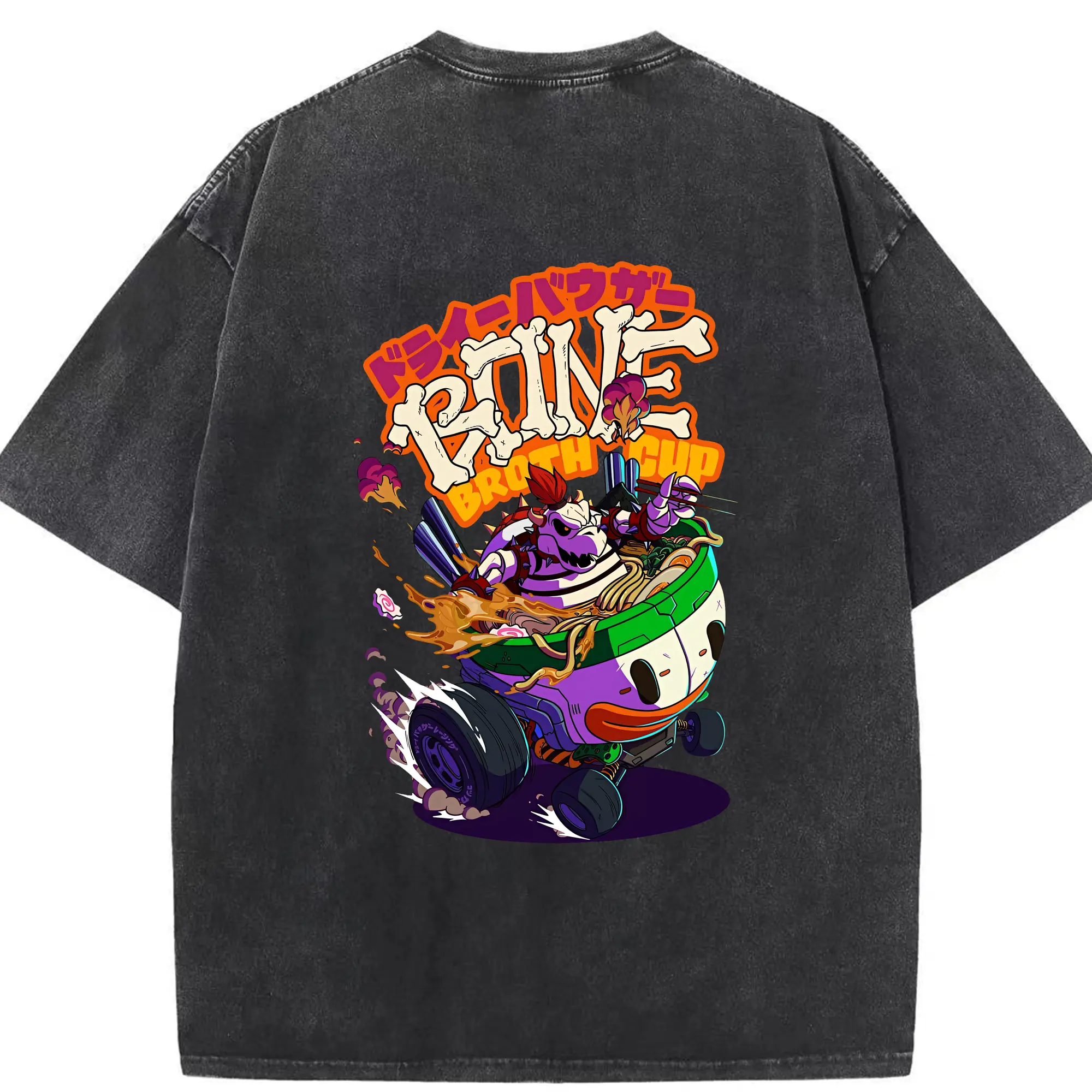 マリオ グッズ クッパ - 綿100％ ヴィンテージ風 半袖Tシャツ ・ 背面プリント ・ 柔らか肌触り ・ 通気性 快適 ・ スポーツ カジュアル 外出用