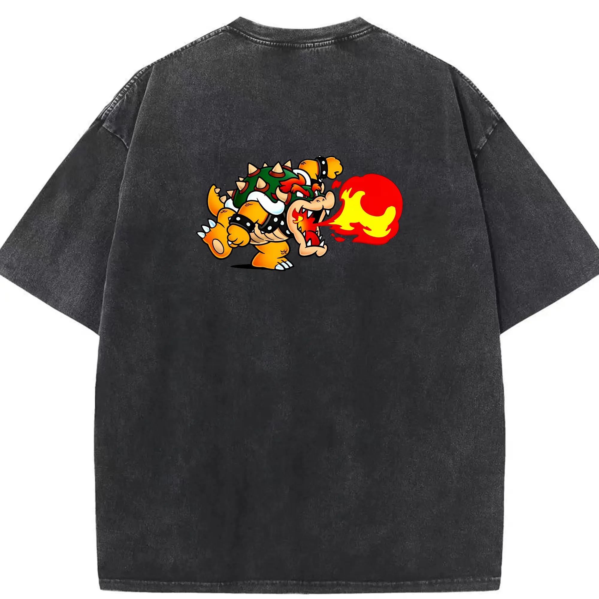 マリオ グッズ クッパ - 綿100％ ヴィンテージ風 半袖Tシャツ ・ 背面プリント ・ 柔らか肌触り ・ 通気性 快適 ・ スポーツ カジュアル 外出用