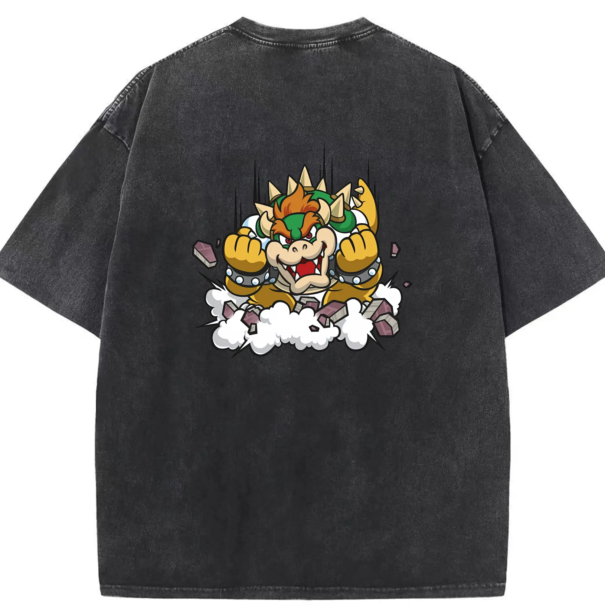 マリオ グッズ クッパ - 綿100％ ヴィンテージ風 半袖Tシャツ ・ 背面プリント ・ 柔らか肌触り ・ 通気性 快適 ・ スポーツ カジュアル 外出用