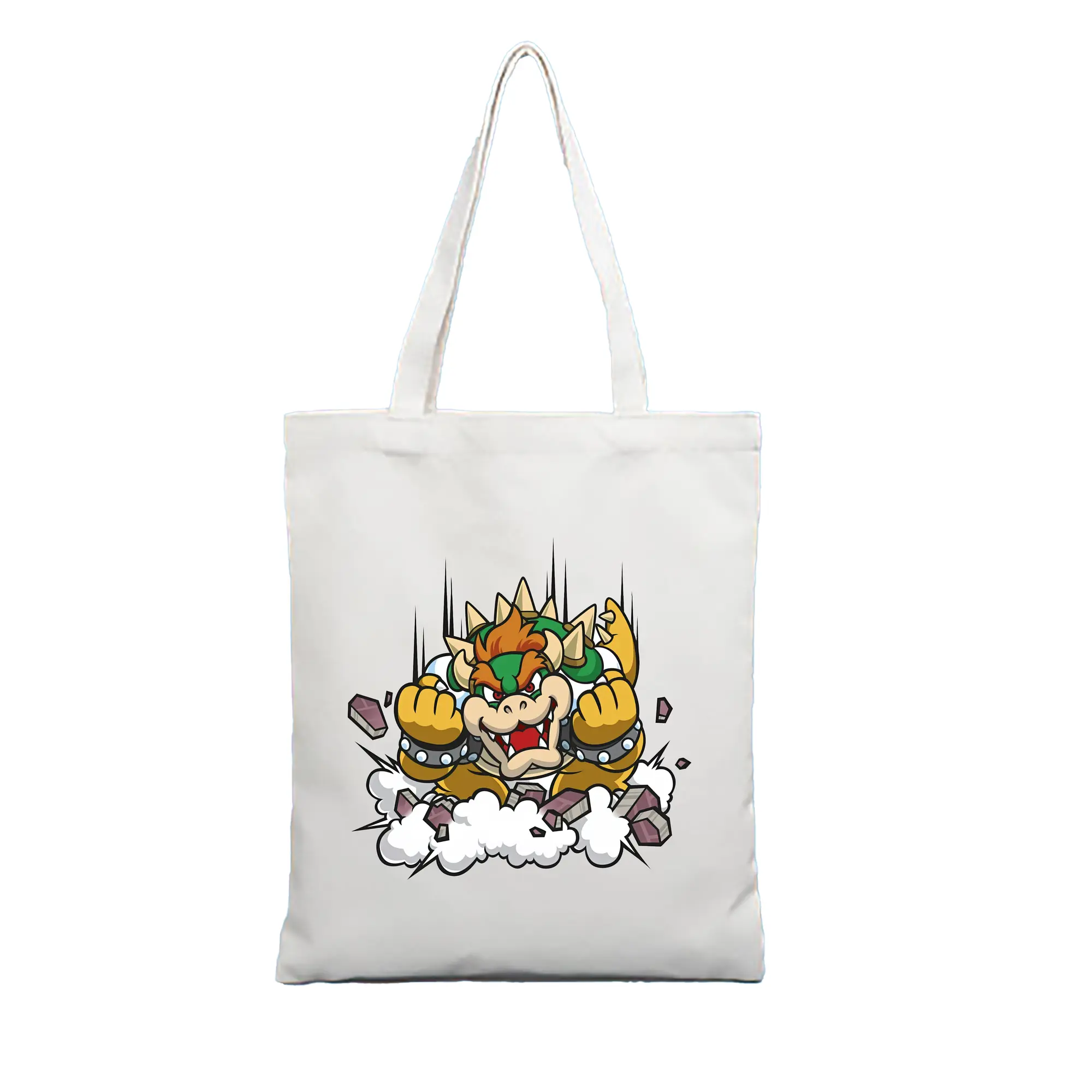 マリオ グッズ クッパ - 縦型キャンバス手提げバッグ（トートバッグ） ・ キャンバス素材 ・ ショッピング用 ・ 軽量 丈夫 お手入れ簡単