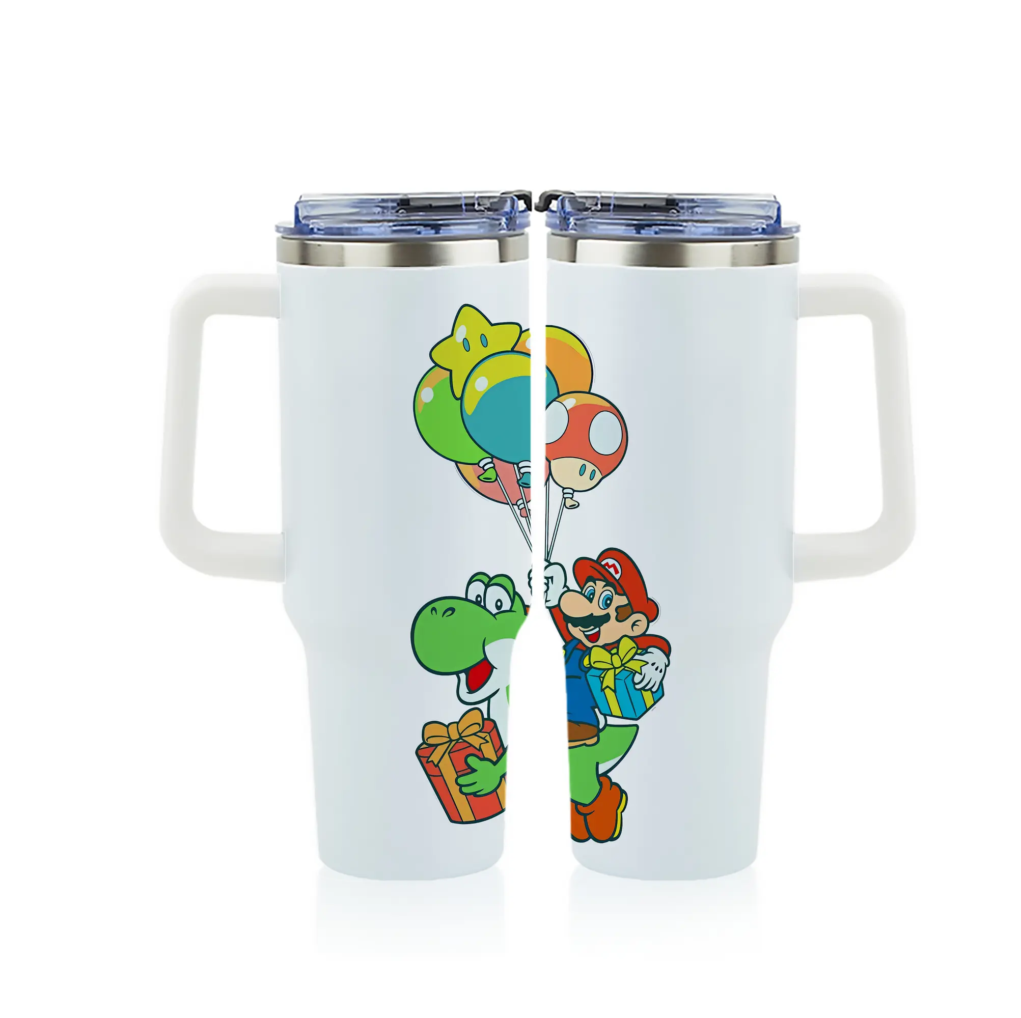 マリオ グッズ ヨッシー - 1200mL フルプリント車用タンブラー ・ 304ステンレス 内側 ・ 201ステンレス 外側 ・ 保温 保冷 ・ 通勤 ドライブ アウトドア用