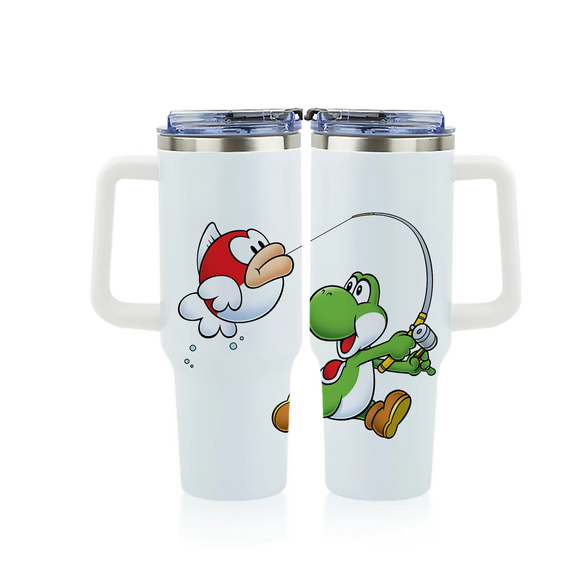 マリオ グッズ ヨッシー - 1200mL フルプリント車用タンブラー ・ 304ステンレス 内側 ・ 201ステンレス 外側 ・ 保温 保冷 ・ 通勤 ドライブ アウトドア用