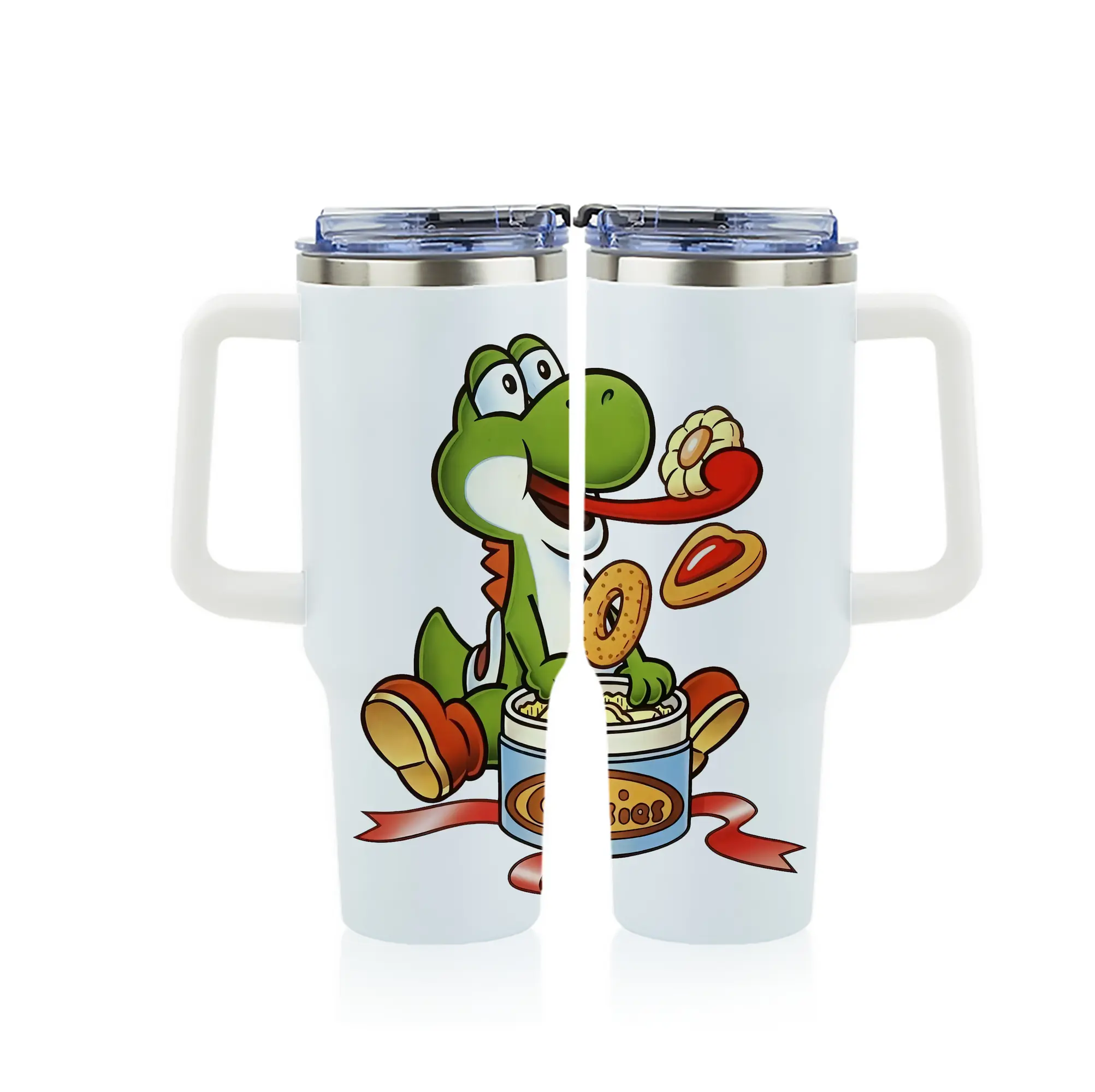 マリオ グッズ ヨッシー - 1200mL フルプリント車用タンブラー ・ 304ステンレス 内側 ・ 201ステンレス 外側 ・ 保温 保冷 ・ 通勤 ドライブ アウトドア用