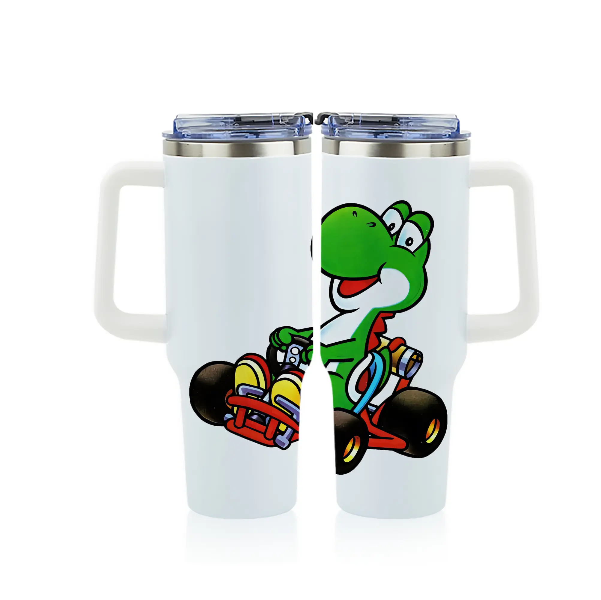 マリオ グッズ ヨッシー - 1200mL フルプリント車用タンブラー ・ 304ステンレス 内側 ・ 201ステンレス 外側 ・ 保温 保冷 ・ 通勤 ドライブ アウトドア用