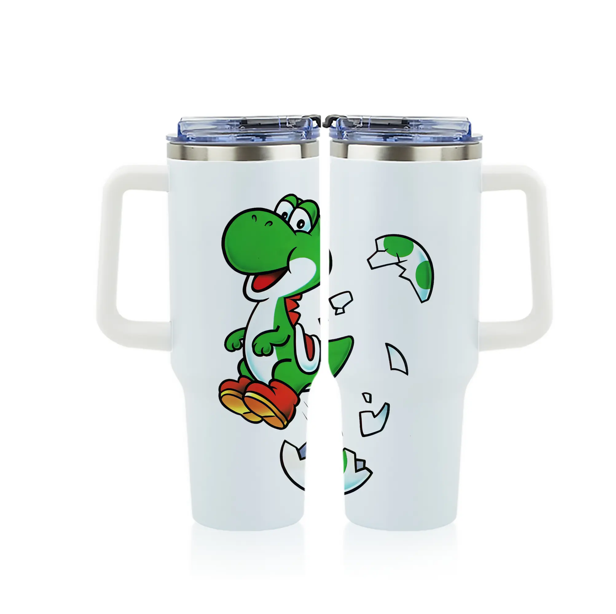 マリオ グッズ ヨッシー - 1200mL フルプリント車用タンブラー ・ 304ステンレス 内側 ・ 201ステンレス 外側 ・ 保温 保冷 ・ 通勤 ドライブ アウトドア用