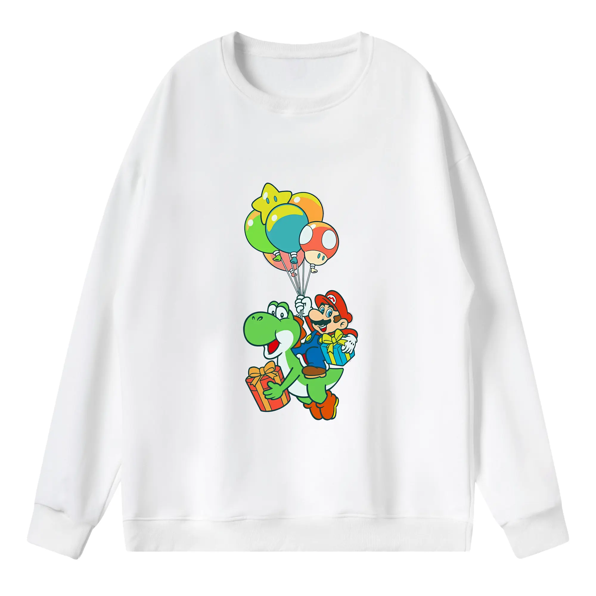 マリオ グッズ ヨッシー - 薄手 クルーネック スウェット 裏毛260g · ポリエステル 春秋向け カジュアル 男女兼用 · トレーナー デイリー スポーツ 散歩に最適