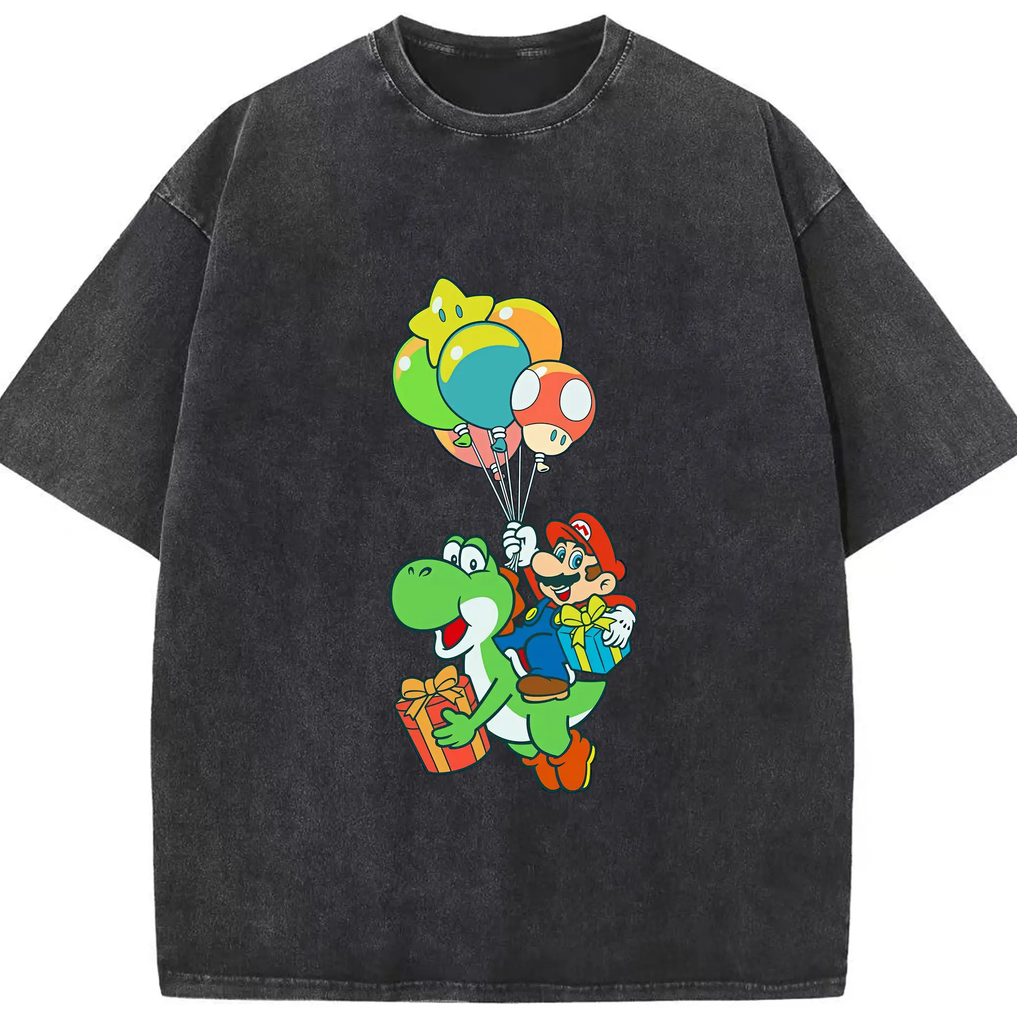 マリオ グッズ ヨッシー - 綿100％ ヴィンテージ風 半袖Tシャツ ・ フロントプリント ・ 柔らか肌触り ・ 通気性 快適 ・ スポーツ カジュアル 外出用