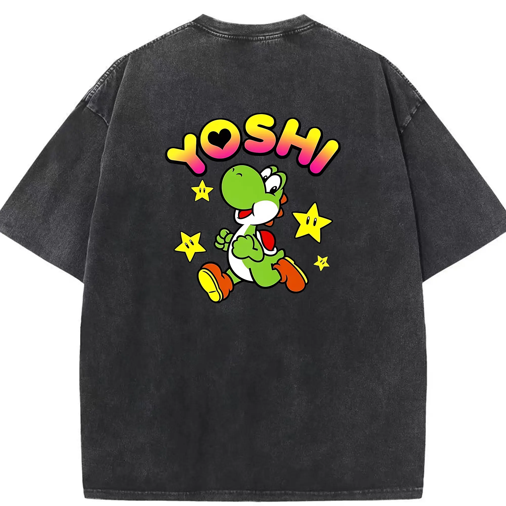 マリオ グッズ ヨッシー - 綿100％ ヴィンテージ風 半袖Tシャツ ・ 背面プリント ・ 柔らか肌触り ・ 通気性 快適 ・ スポーツ カジュアル 外出用
