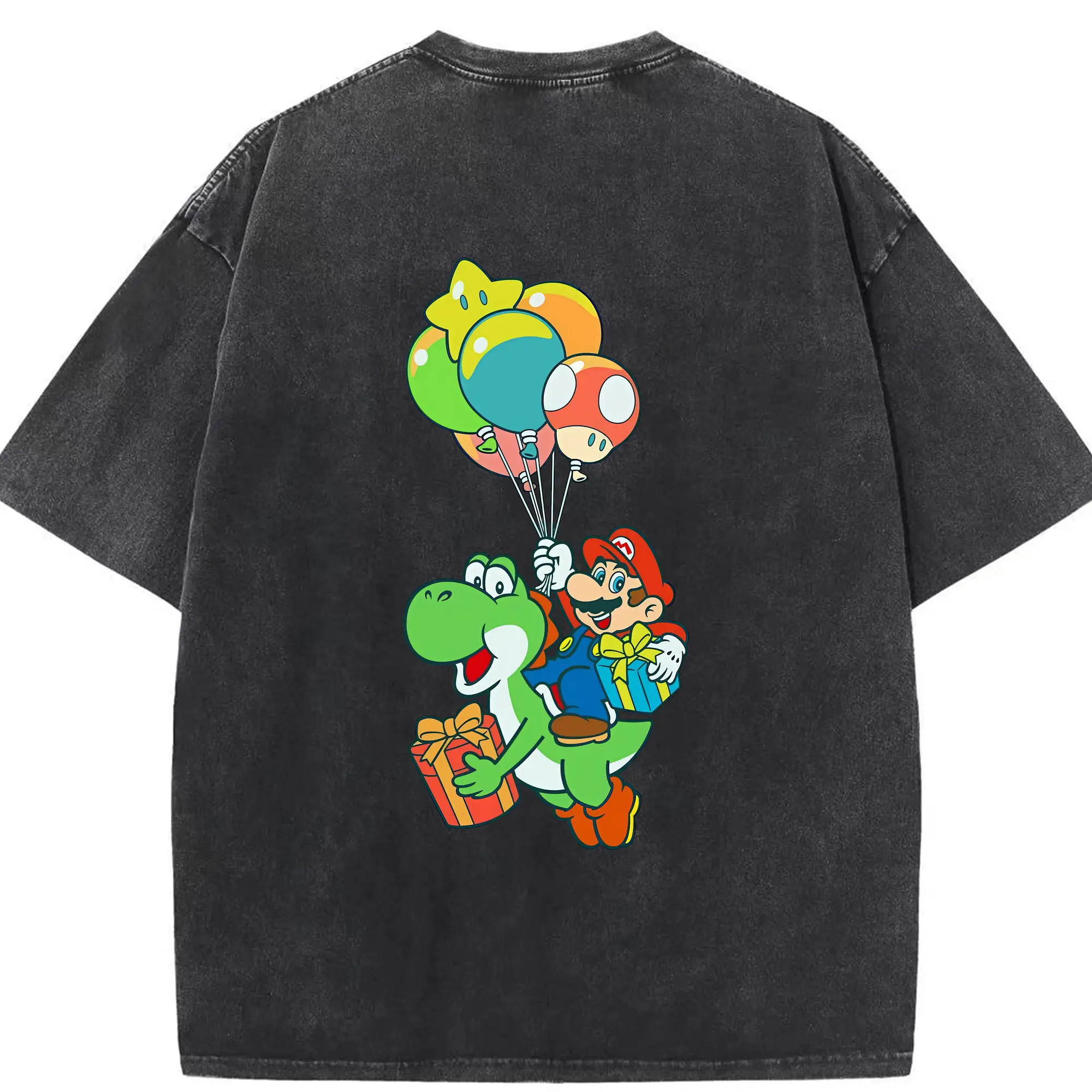 マリオ グッズ ヨッシー - 綿100％ ヴィンテージ風 半袖Tシャツ ・ 背面プリント ・ 柔らか肌触り ・ 通気性 快適 ・ スポーツ カジュアル 外出用