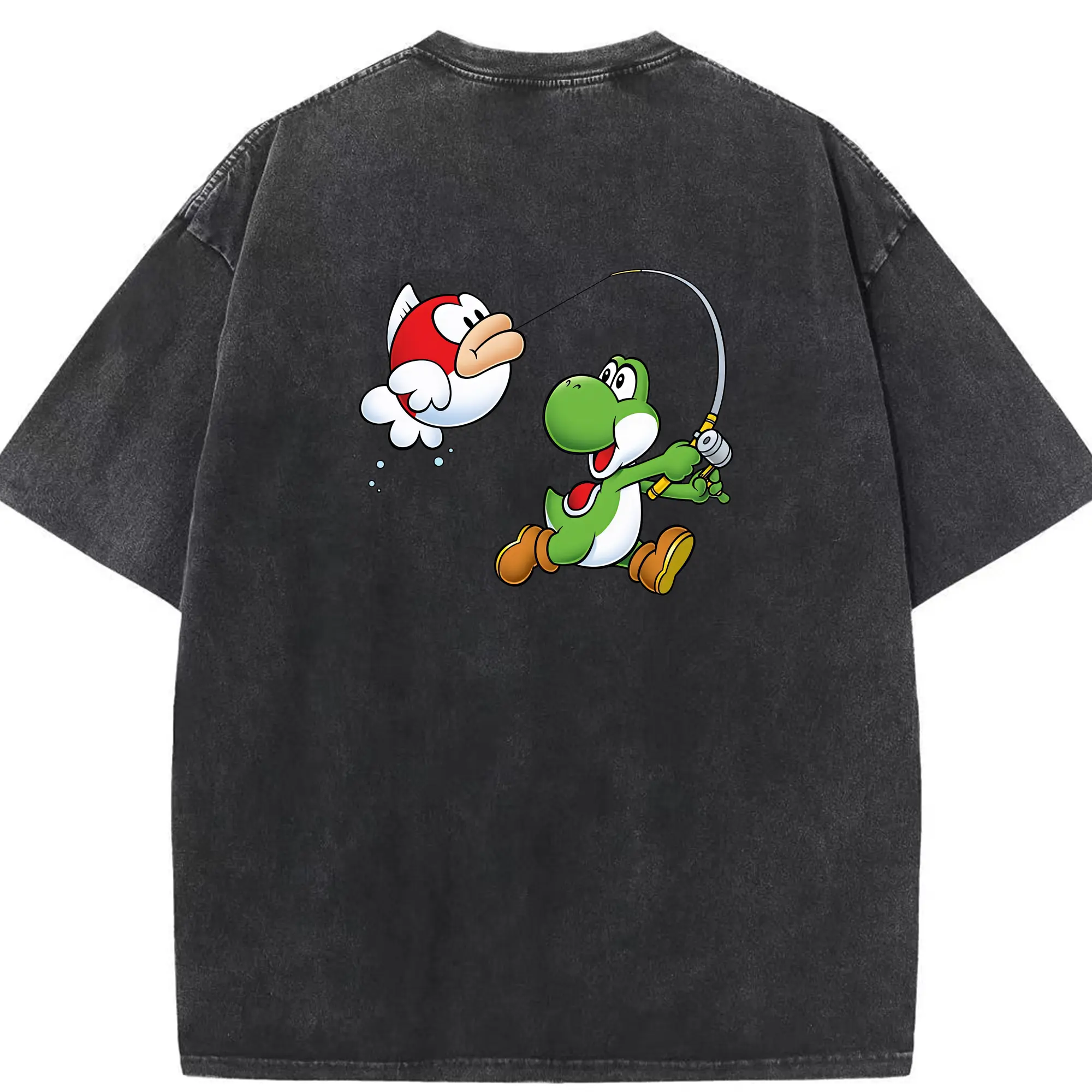 マリオ グッズ ヨッシー - 綿100％ ヴィンテージ風 半袖Tシャツ ・ 背面プリント ・ 柔らか肌触り ・ 通気性 快適 ・ スポーツ カジュアル 外出用