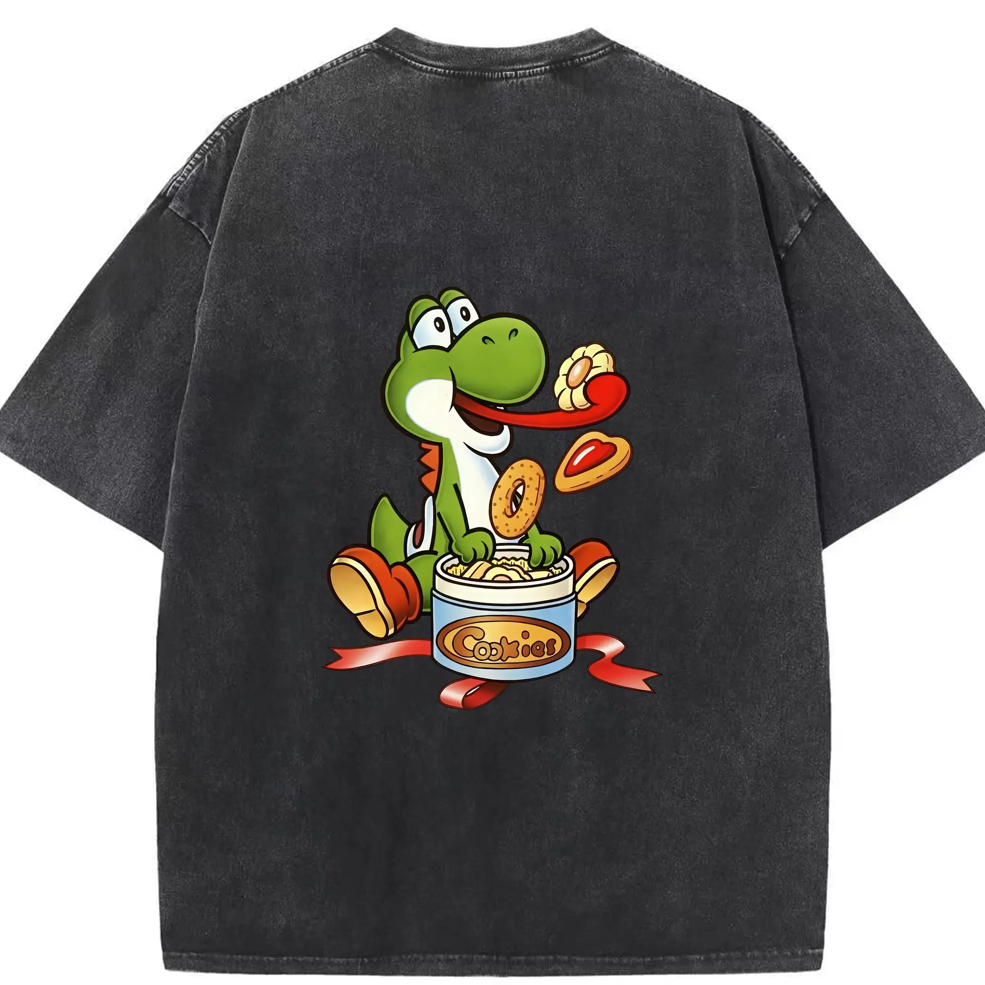 マリオ グッズ ヨッシー - 綿100％ ヴィンテージ風 半袖Tシャツ ・ 背面プリント ・ 柔らか肌触り ・ 通気性 快適 ・ スポーツ カジュアル 外出用