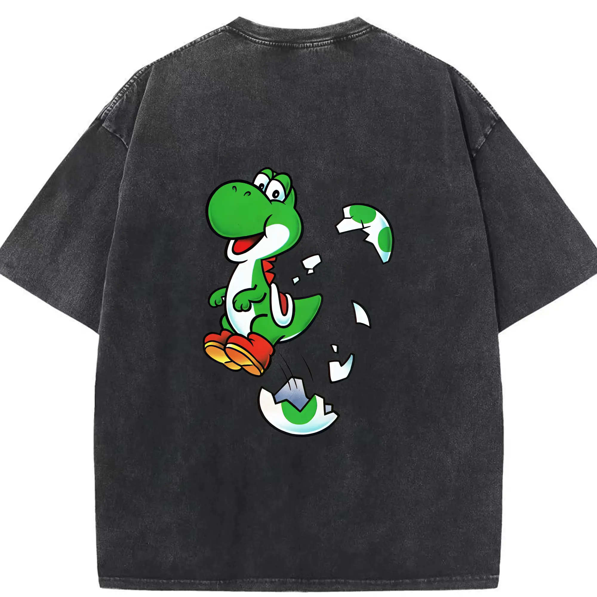 マリオ グッズ ヨッシー - 綿100％ ヴィンテージ風 半袖Tシャツ ・ 背面プリント ・ 柔らか肌触り ・ 通気性 快適 ・ スポーツ カジュアル 外出用