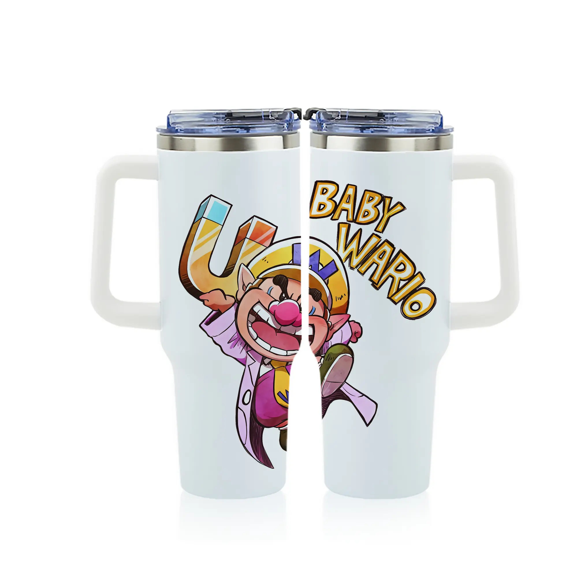 マリオ グッズ ワリオ - 1200mL フルプリント車用タンブラー ・ 304ステンレス 内側 ・ 201ステンレス 外側 ・ 保温 保冷 ・ 通勤 ドライブ アウトドア用