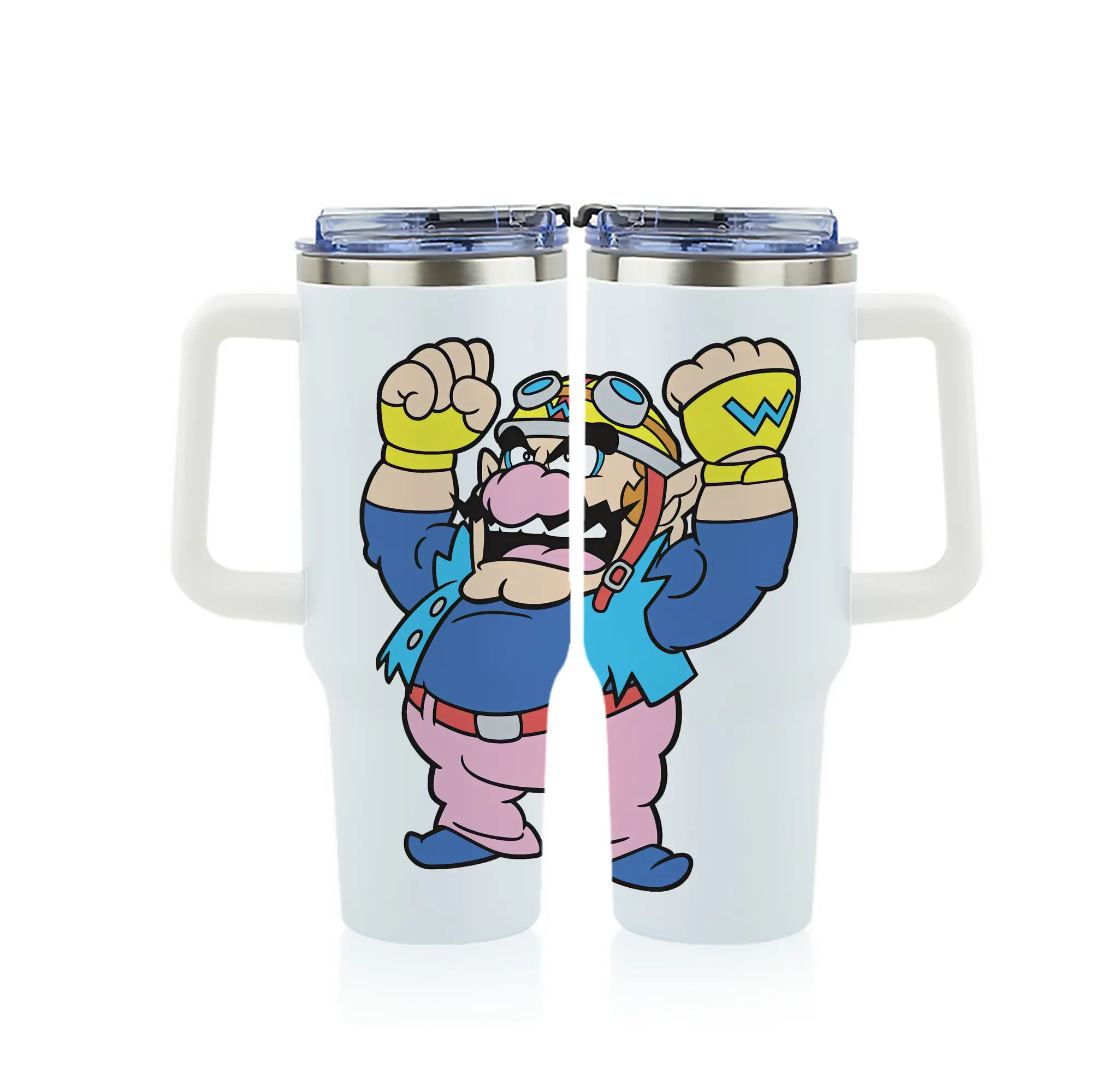 マリオ グッズ ワリオ - 1200mL フルプリント車用タンブラー ・ 304ステンレス 内側 ・ 201ステンレス 外側 ・ 保温 保冷 ・ 通勤 ドライブ アウトドア用