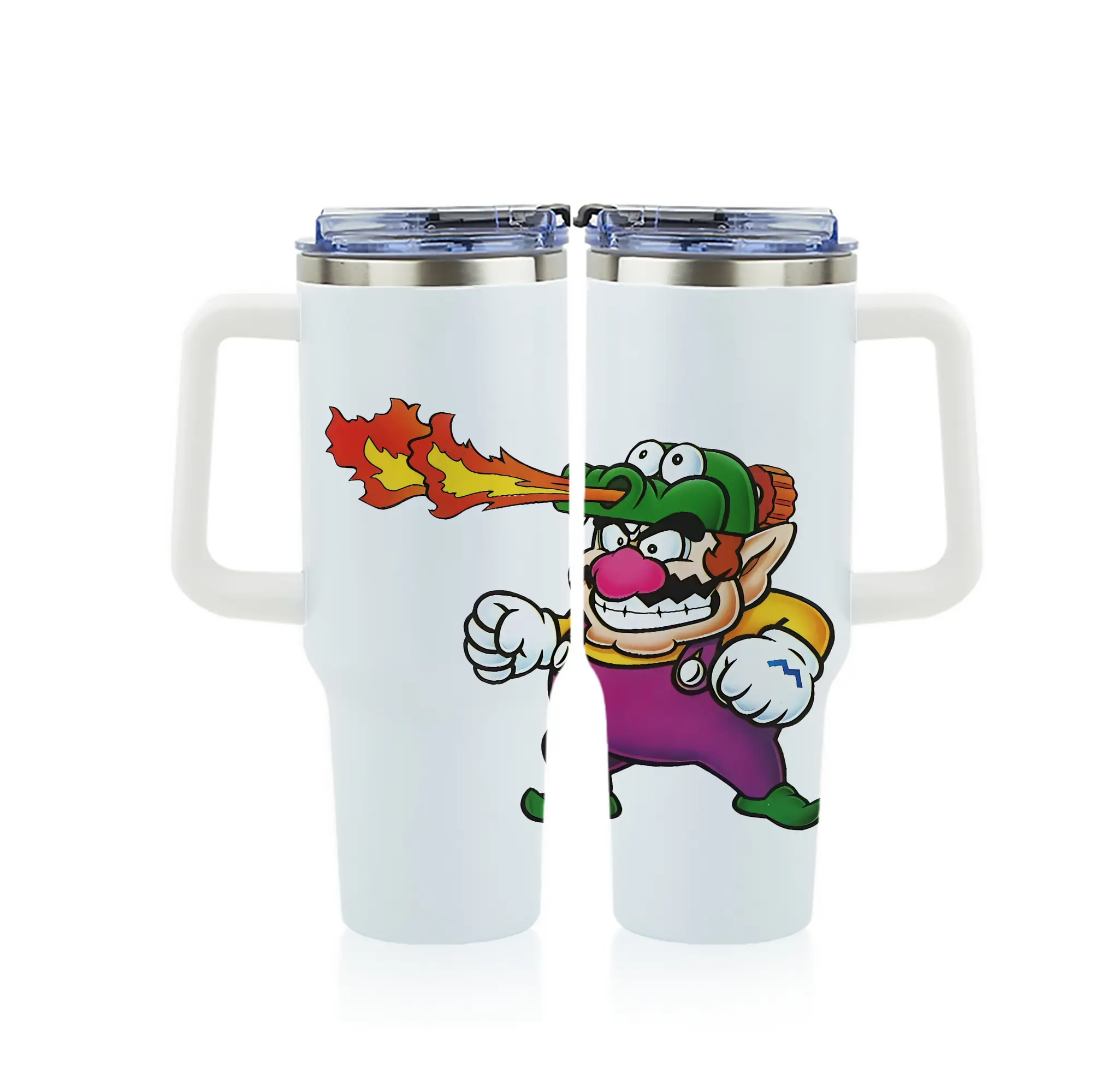 マリオ グッズ ワリオ - 1200mL フルプリント車用タンブラー ・ 304ステンレス 内側 ・ 201ステンレス 外側 ・ 保温 保冷 ・ 通勤 ドライブ アウトドア用