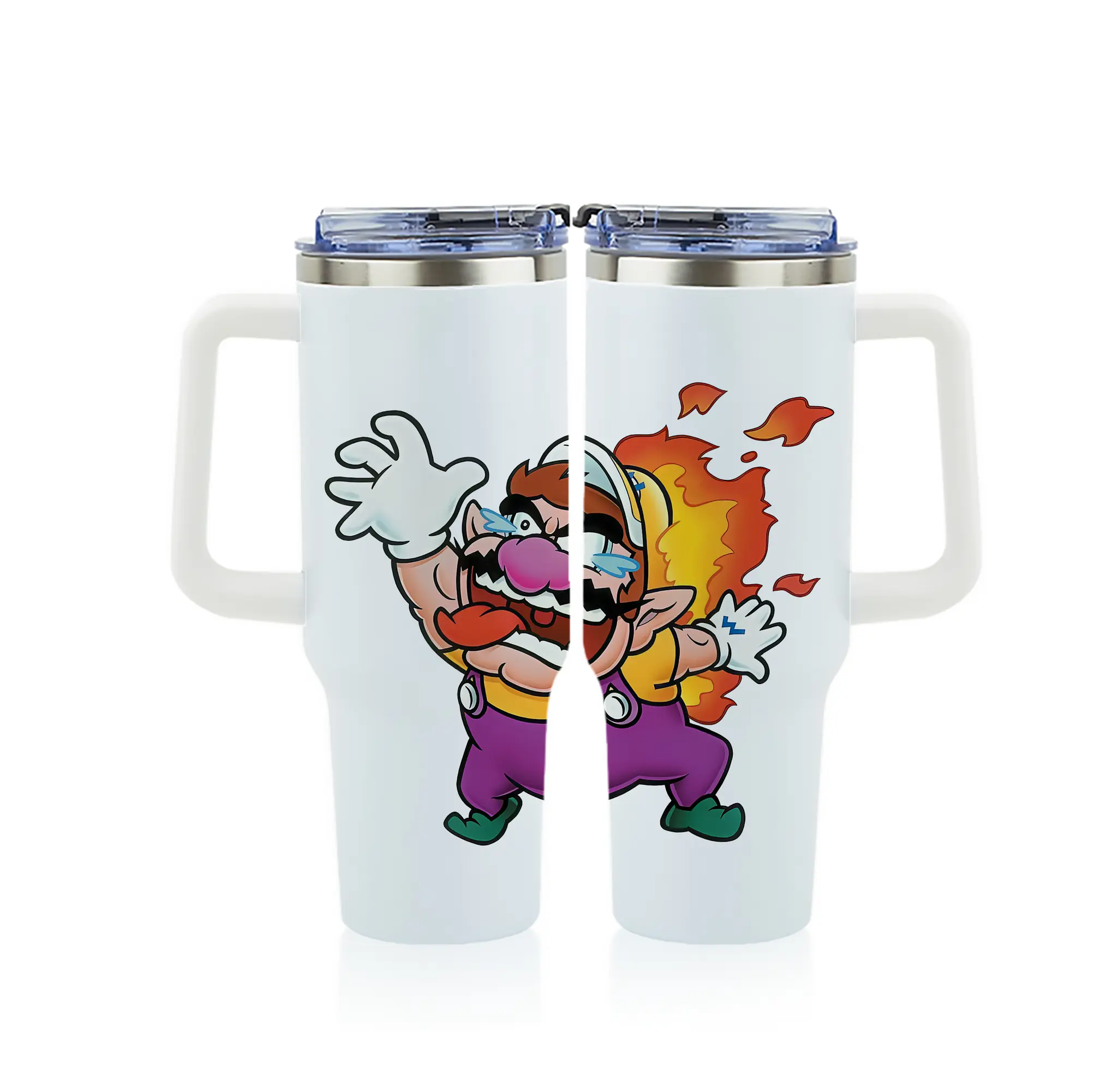 マリオ グッズ ワリオ - 1200mL フルプリント車用タンブラー ・ 304ステンレス 内側 ・ 201ステンレス 外側 ・ 保温 保冷 ・ 通勤 ドライブ アウトドア用