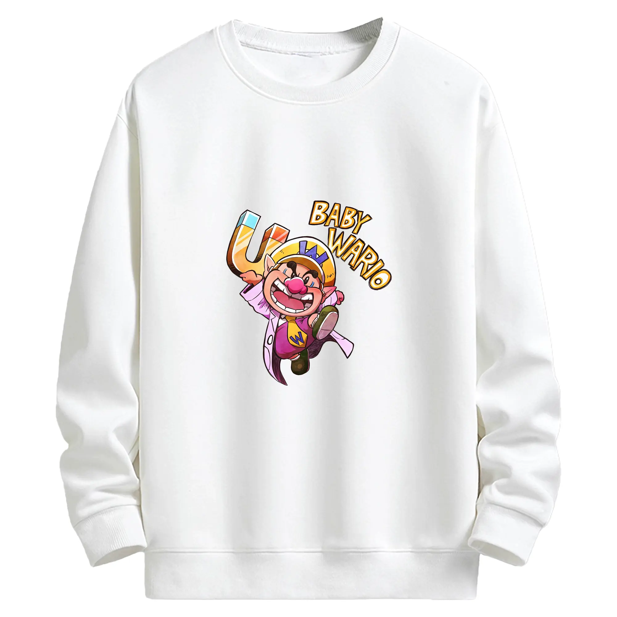 マリオ グッズ ワリオ - キッズ クルーネックスウェットシャツ ・ フロントプリント ・ 綿80％ ポリエステル20％ ・ 快適 通学 スポーツ 日常使い お散歩用