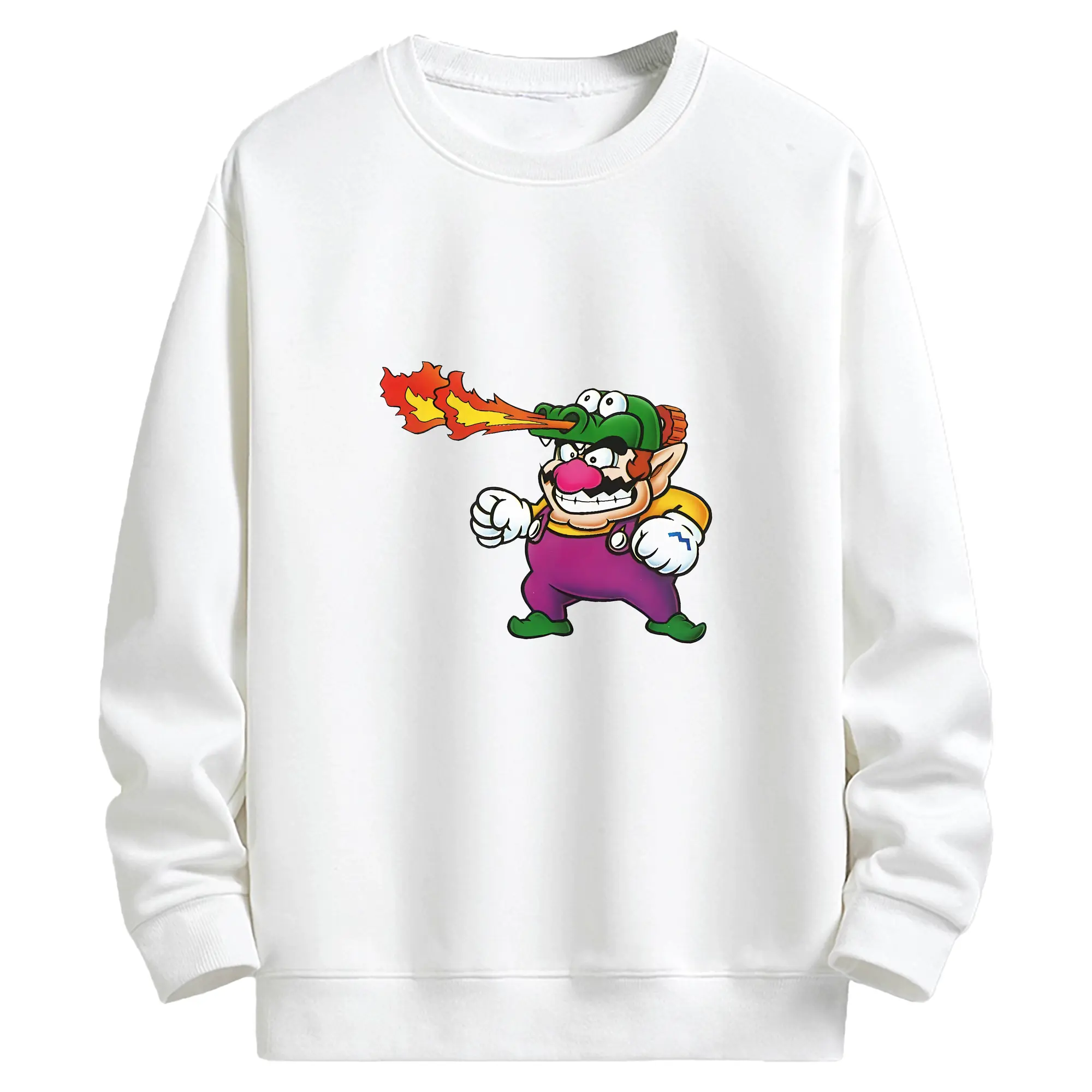 マリオ グッズ ワリオ - キッズ クルーネックスウェットシャツ ・ フロントプリント ・ 綿80％ ポリエステル20％ ・ 快適 通学 スポーツ 日常使い お散歩用