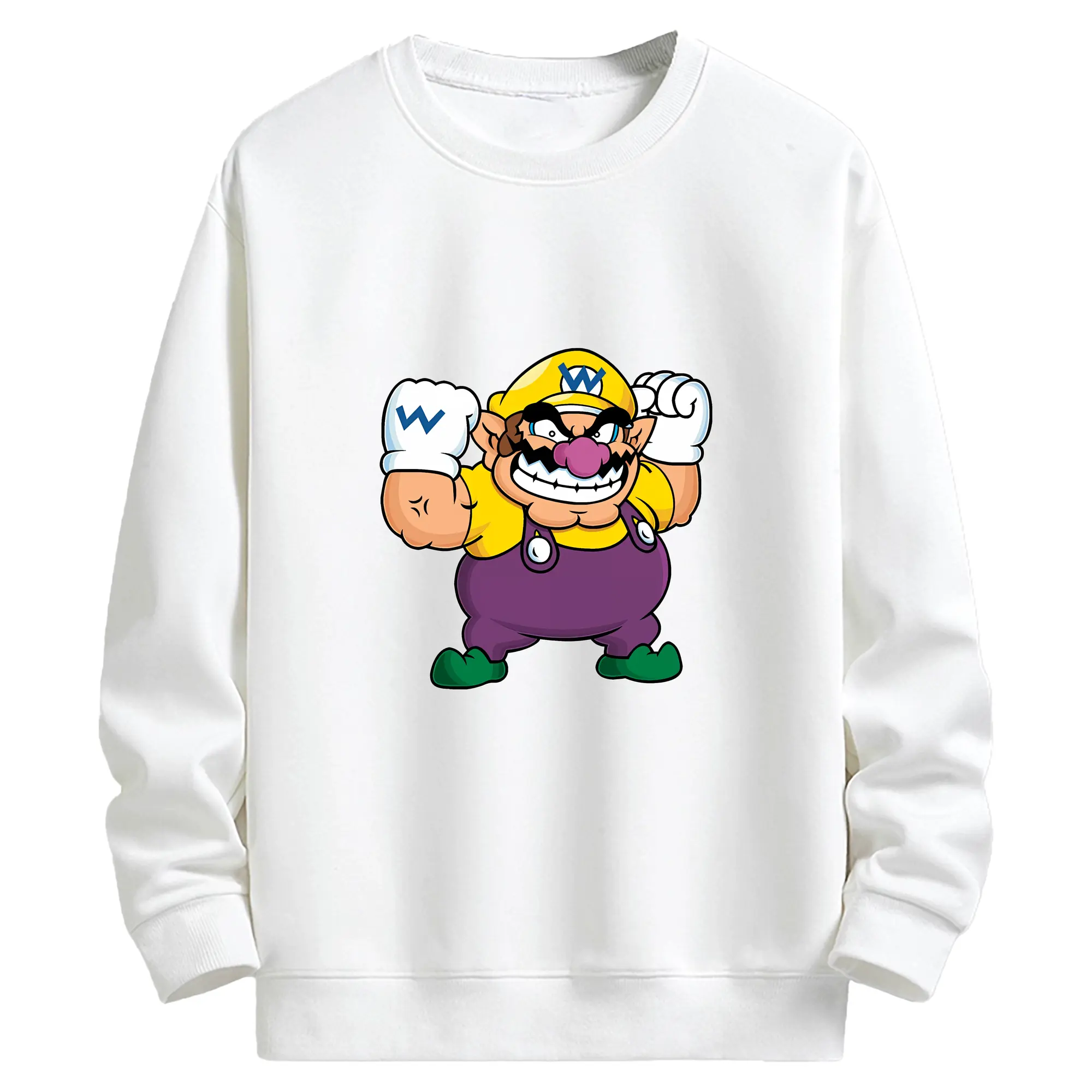 マリオ グッズ ワリオ - キッズ クルーネックスウェットシャツ ・ フロントプリント ・ 綿80％ ポリエステル20％ ・ 快適 通学 スポーツ 日常使い お散歩用