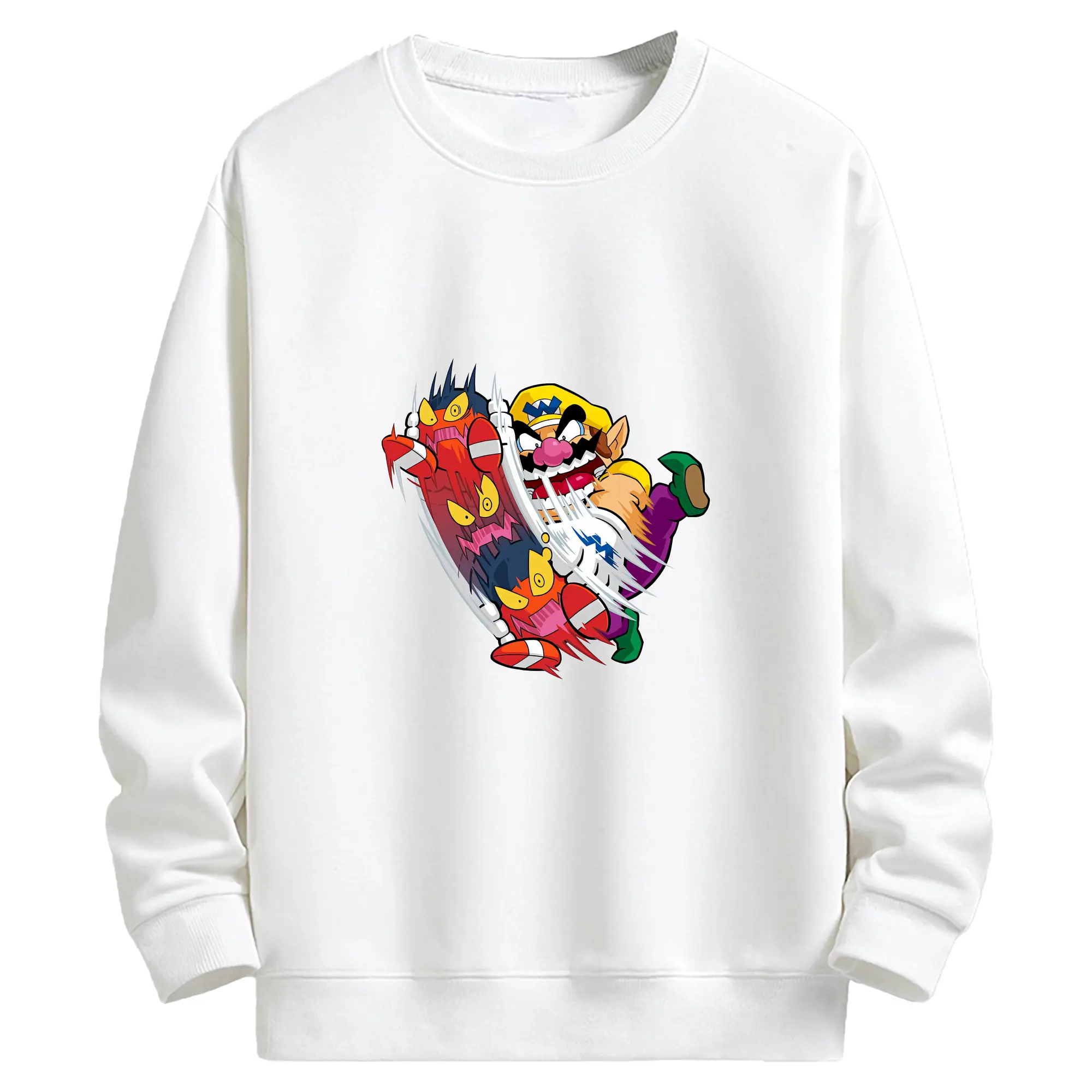 マリオ グッズ ワリオ - キッズ クルーネックスウェットシャツ ・ フロントプリント ・ 綿80％ ポリエステル20％ ・ 快適 通学 スポーツ 日常使い お散歩用