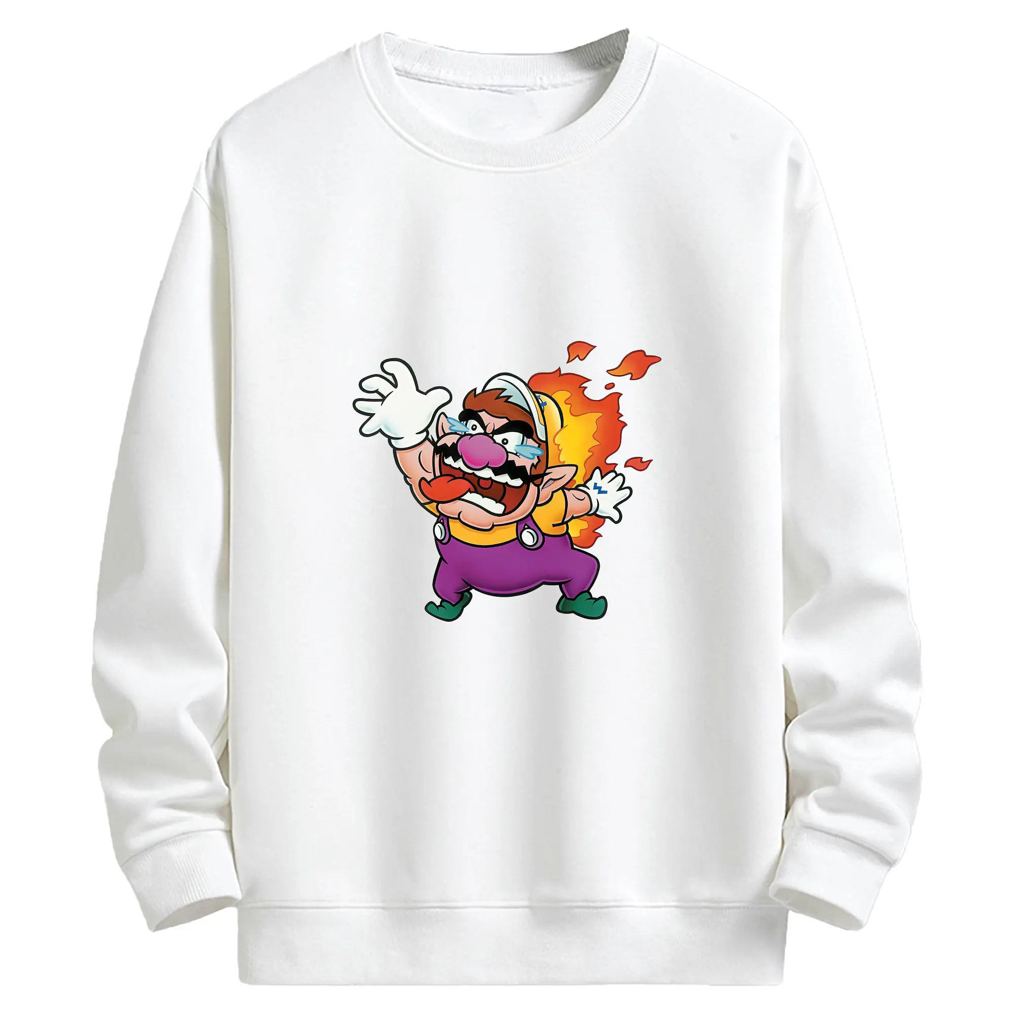 マリオ グッズ ワリオ - キッズ クルーネックスウェットシャツ ・ フロントプリント ・ 綿80％ ポリエステル20％ ・ 快適 通学 スポーツ 日常使い お散歩用