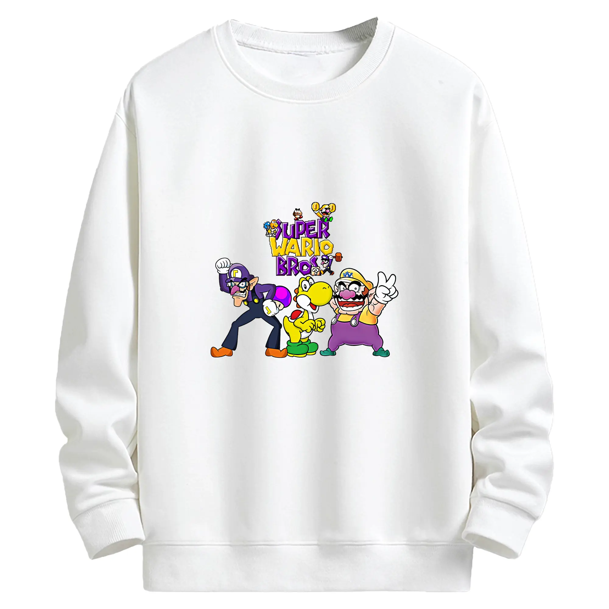 マリオ グッズ ワリオ - キッズ クルーネックスウェットシャツ ・ フロントプリント ・ 綿80％ ポリエステル20％ ・ 快適 通学 スポーツ 日常使い お散歩用