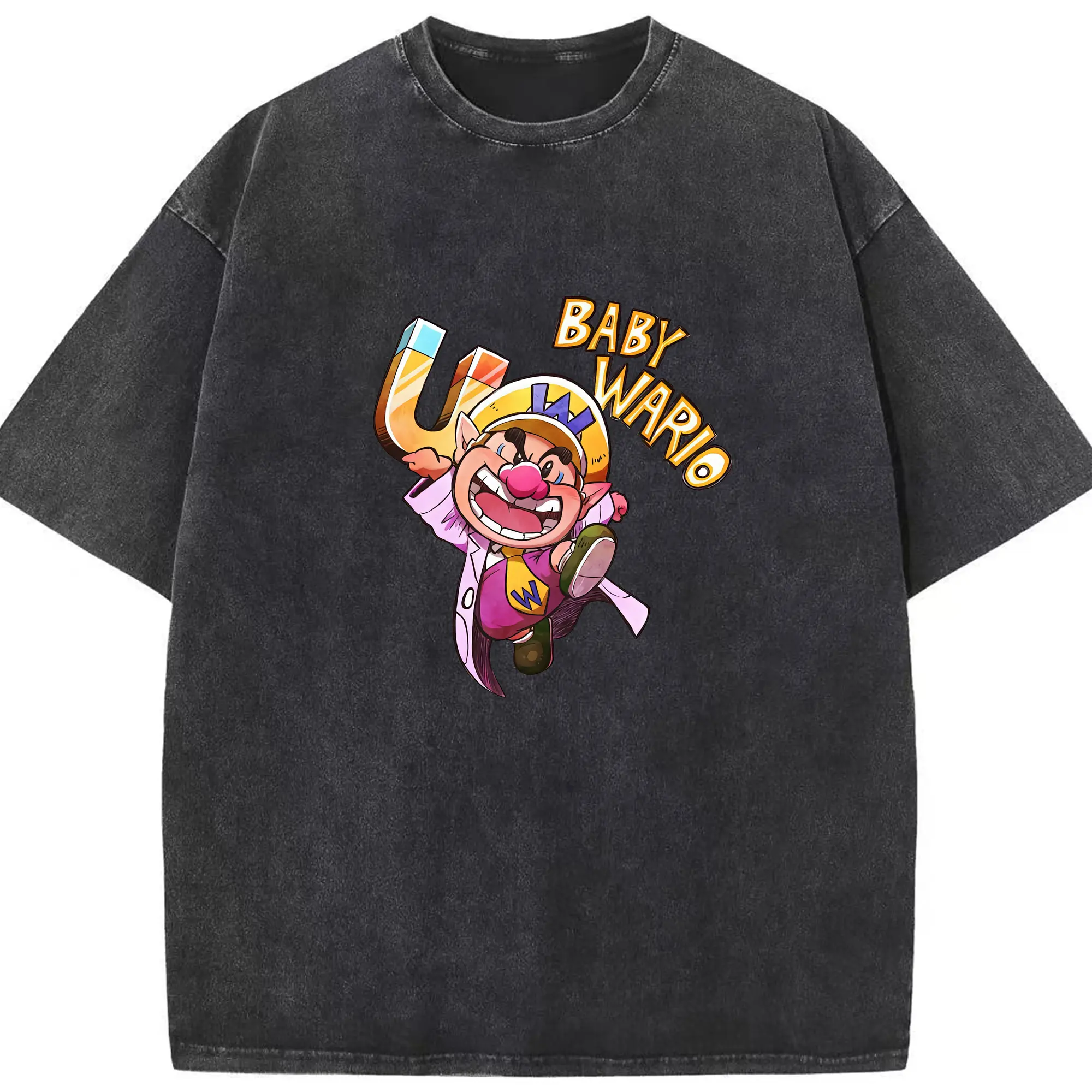 マリオ グッズ ワリオ - 綿100％ ヴィンテージ風 半袖Tシャツ ・ フロントプリント ・ 柔らか肌触り ・ 通気性 快適 ・ スポーツ カジュアル 外出用