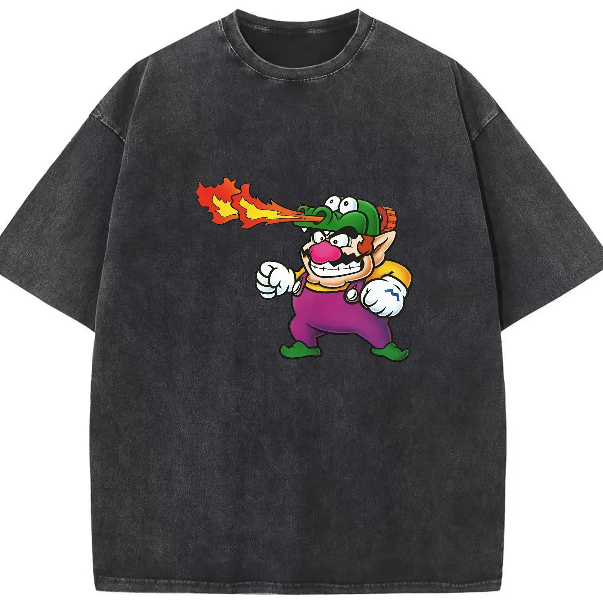 マリオ グッズ ワリオ - 綿100％ ヴィンテージ風 半袖Tシャツ ・ フロントプリント ・ 柔らか肌触り ・ 通気性 快適 ・ スポーツ カジュアル 外出用